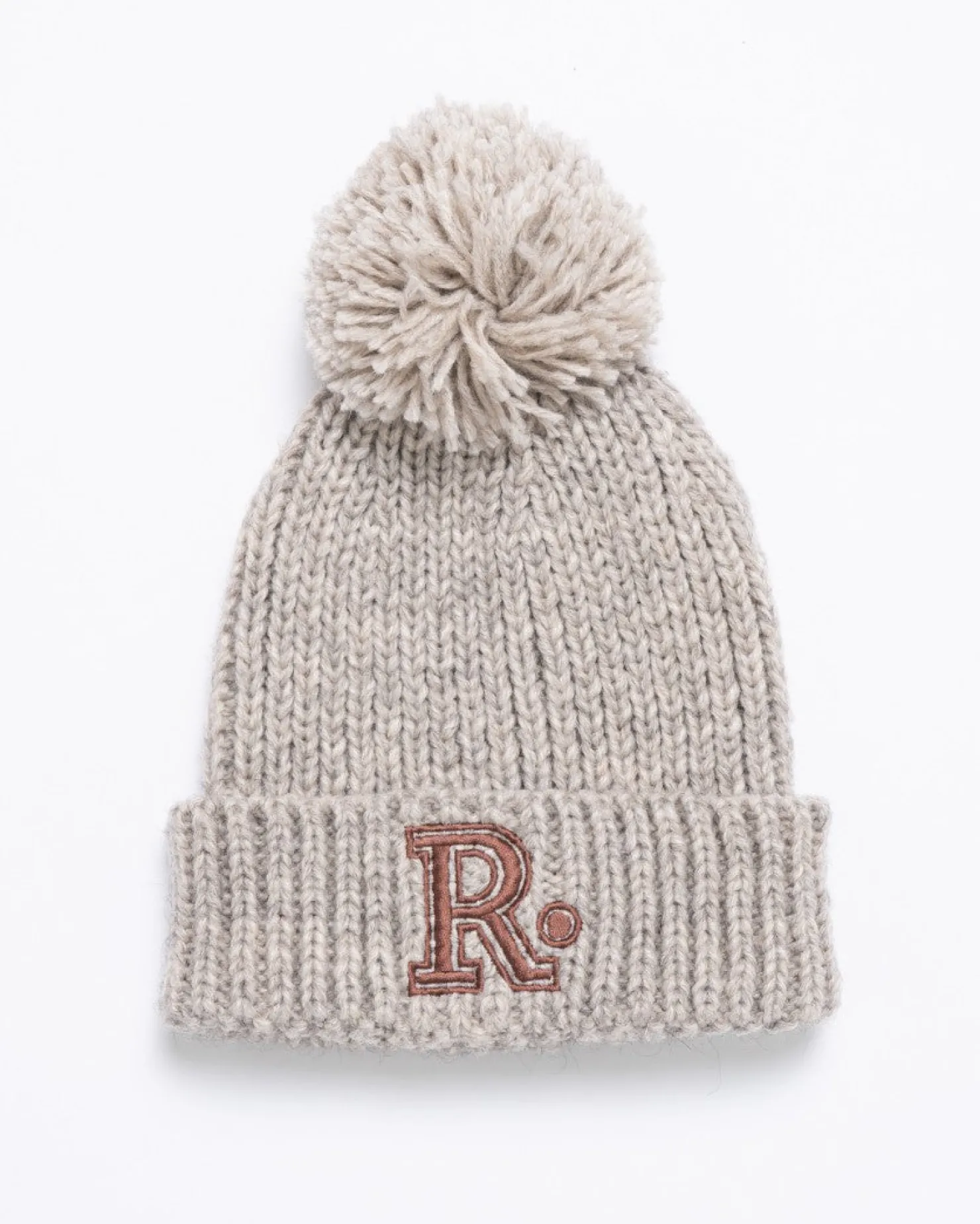 Womens Rusty Academy Embroidered Pom Pom Beanie