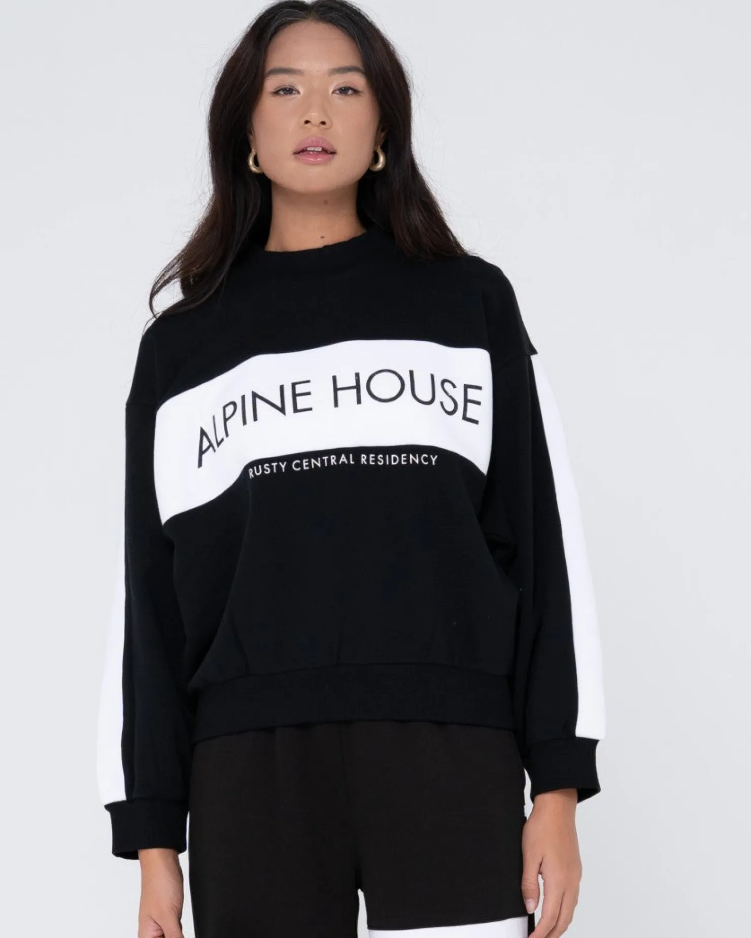 Womens Rusty Alpine House Oversize Crew Neck Fleece