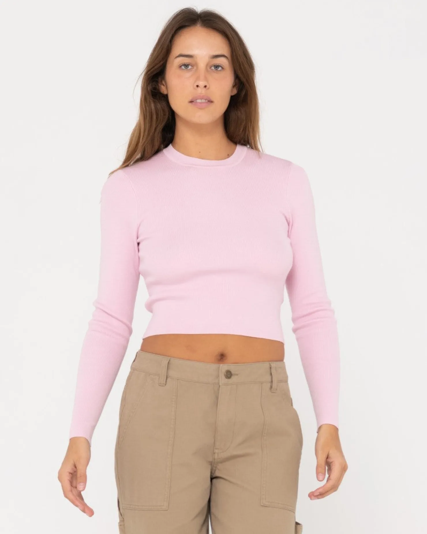 Womens Rusty Amelia Cropped Long Sleeve Knit Top