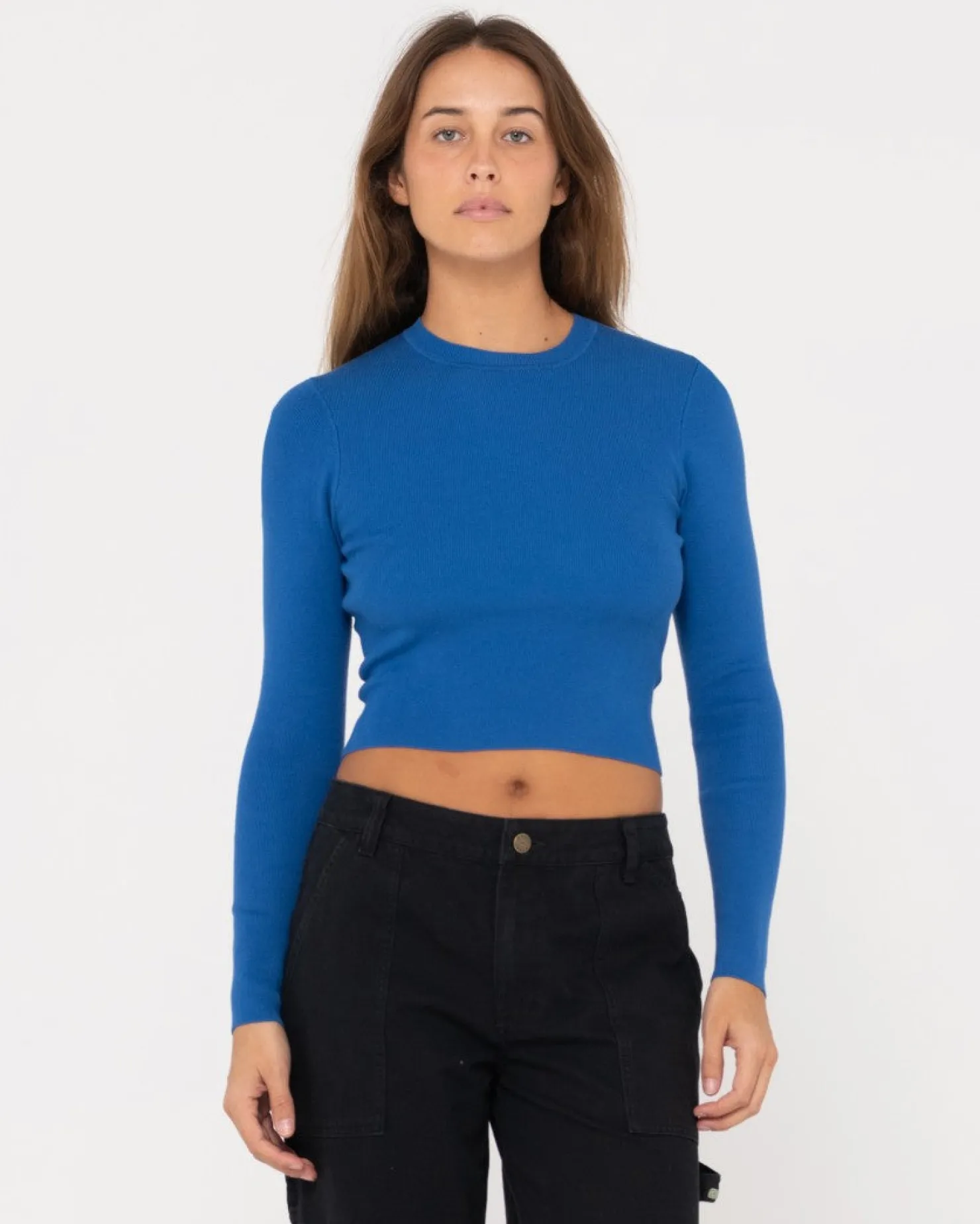 Womens Rusty Amelia Cropped Long Sleeve Knit Top