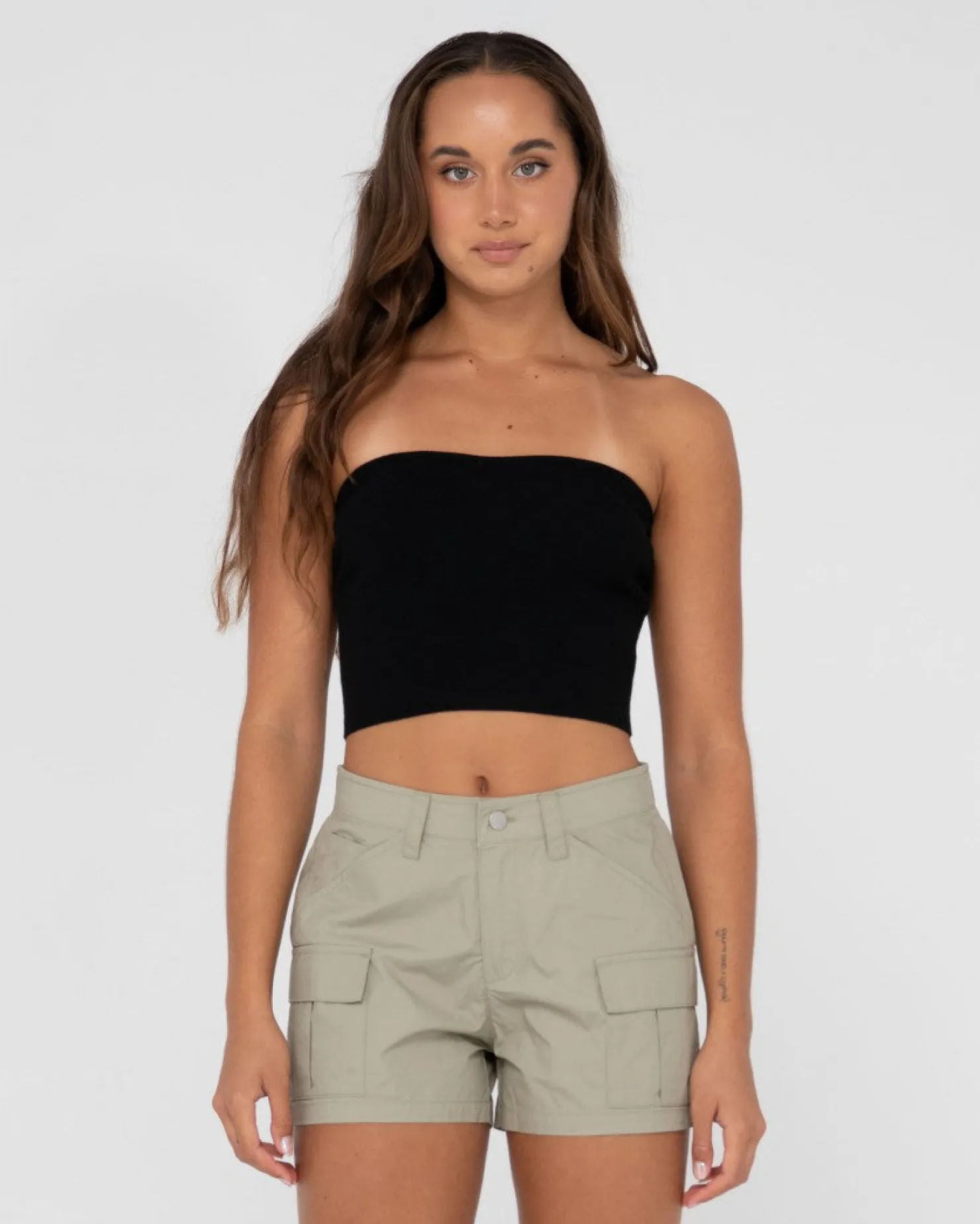 Womens Rusty Amelia Strapless Knit Crop Top