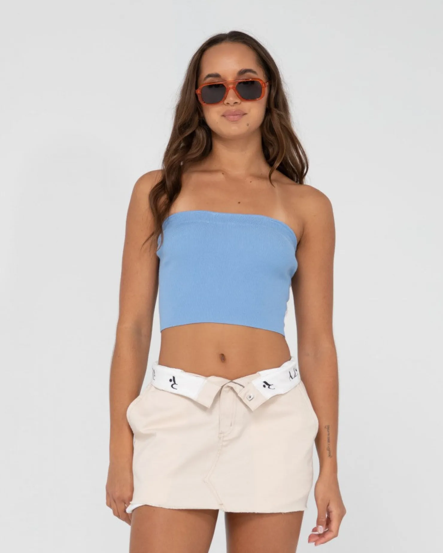 Womens Rusty Amelia Strapless Knit Crop Top