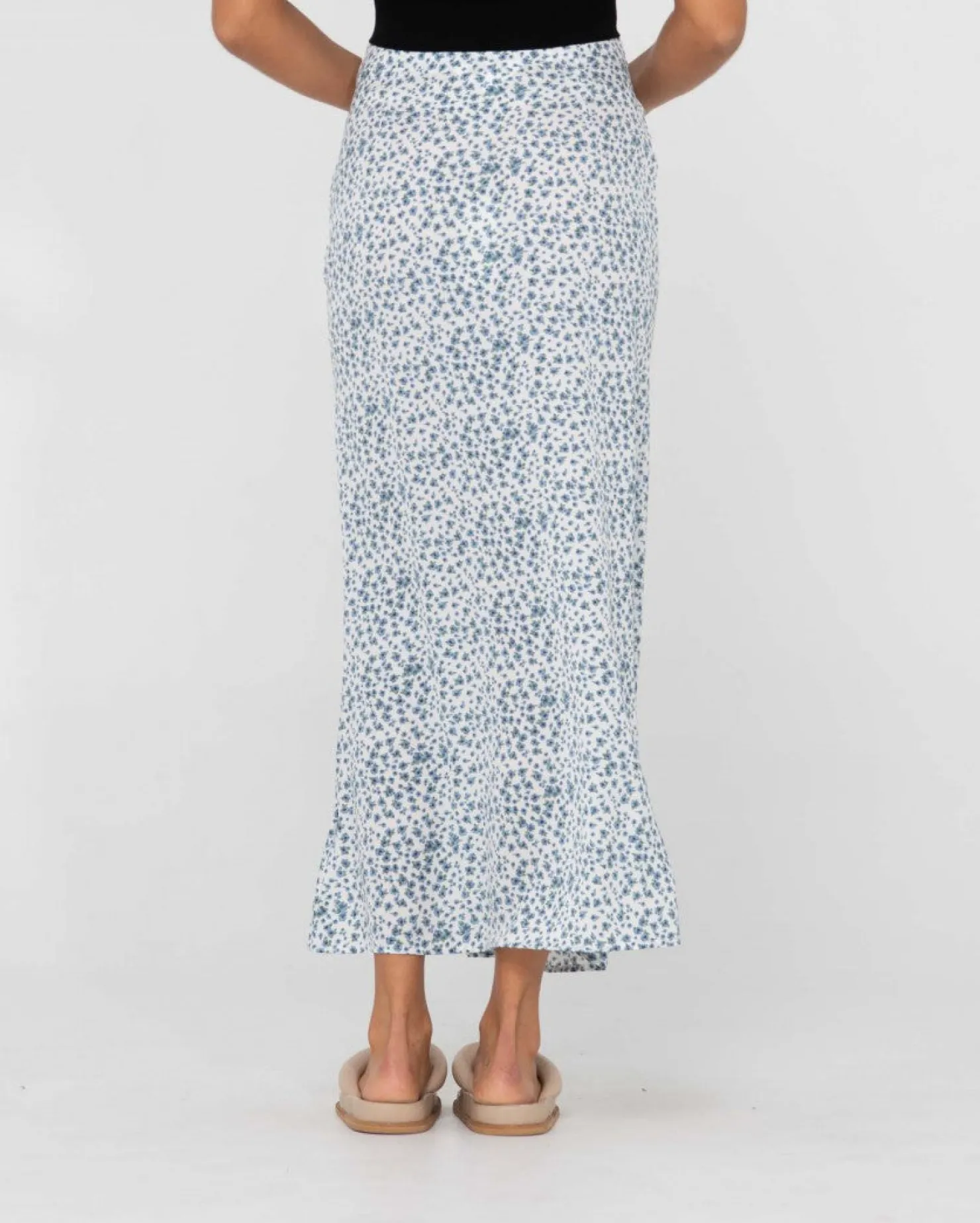 Womens Rusty Balnear Floral Printed High Waisted Midi Skirt