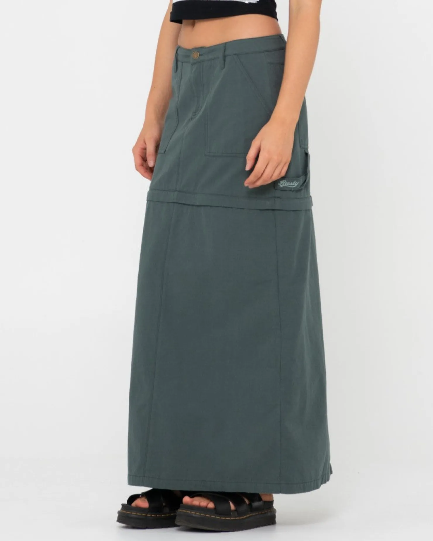 Womens Rusty Billie Low Rise Ripstop Zip Off Maxi Skirt