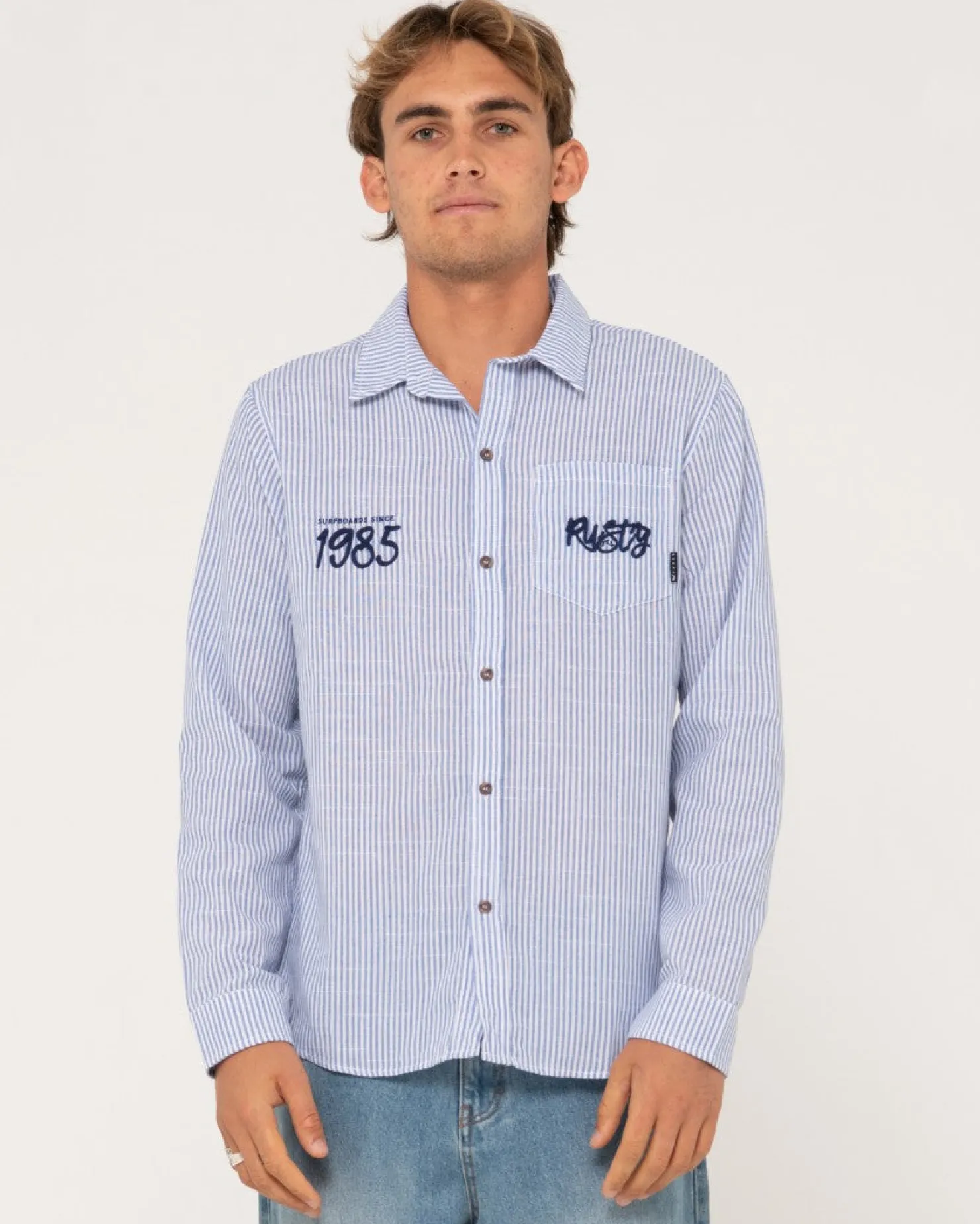 Mens Rusty Boat Day Linen Long Sleeve Shirt