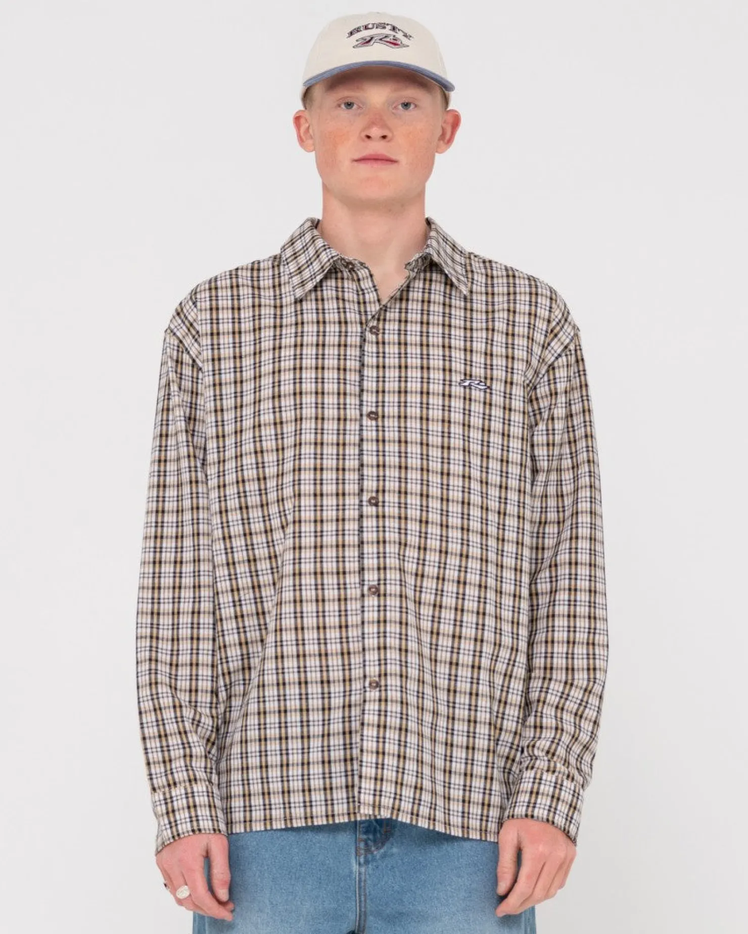 Mens Rusty Datsun Relaxed Check Long Sleeve Shirt