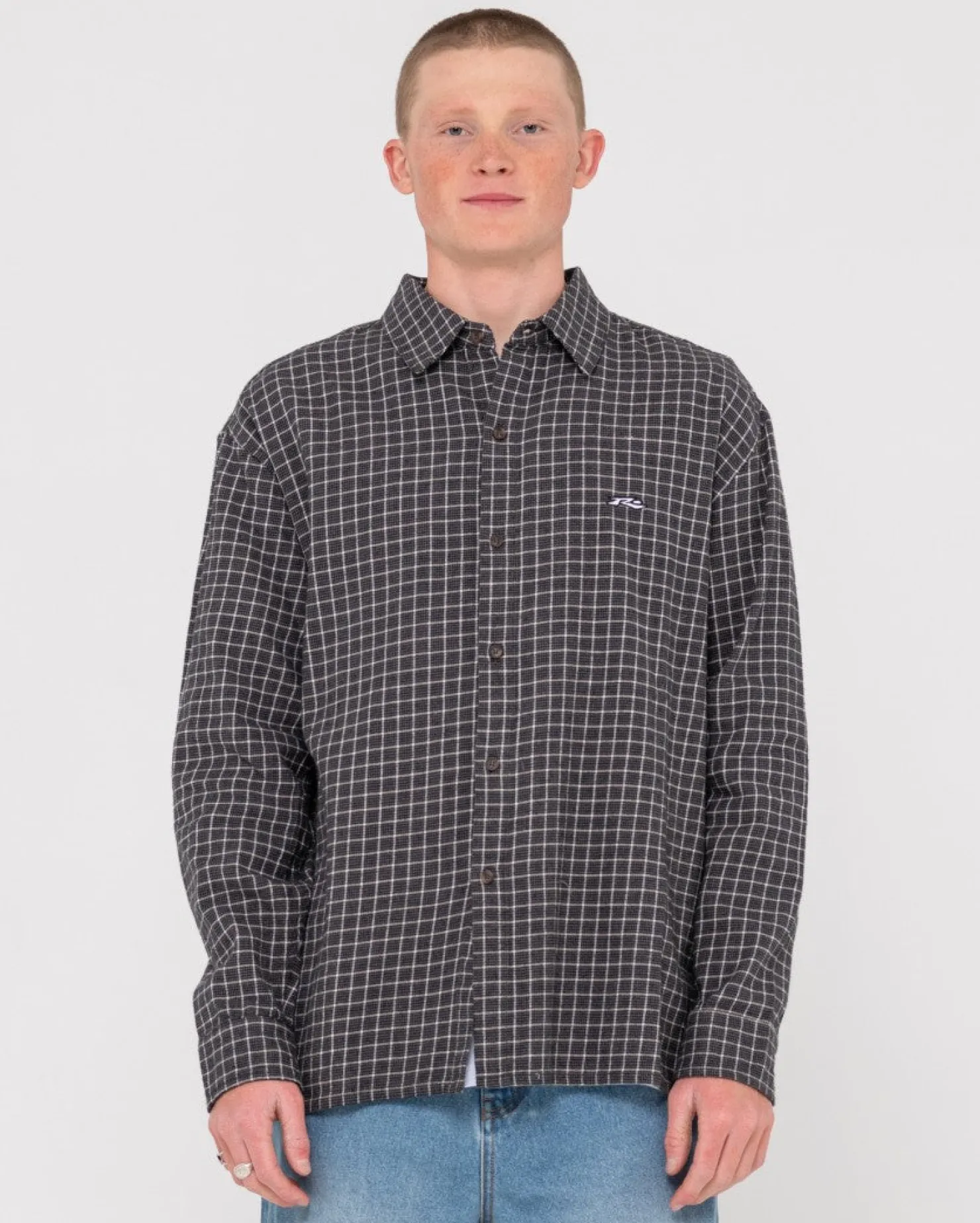 Mens Rusty Datsun Relaxed Check Long Sleeve Shirt