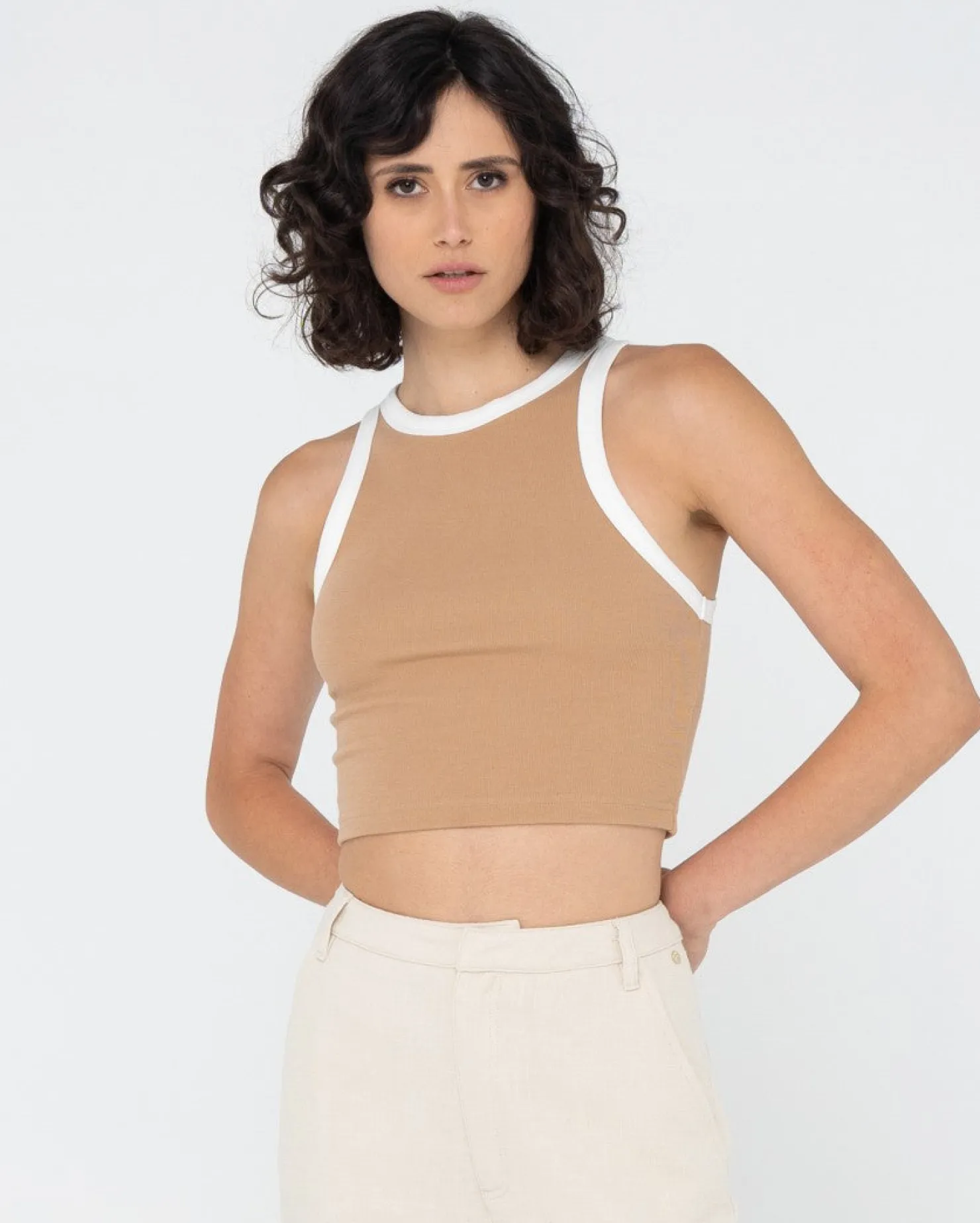 Womens Rusty Everywhere Contrast Crop Racer Tank