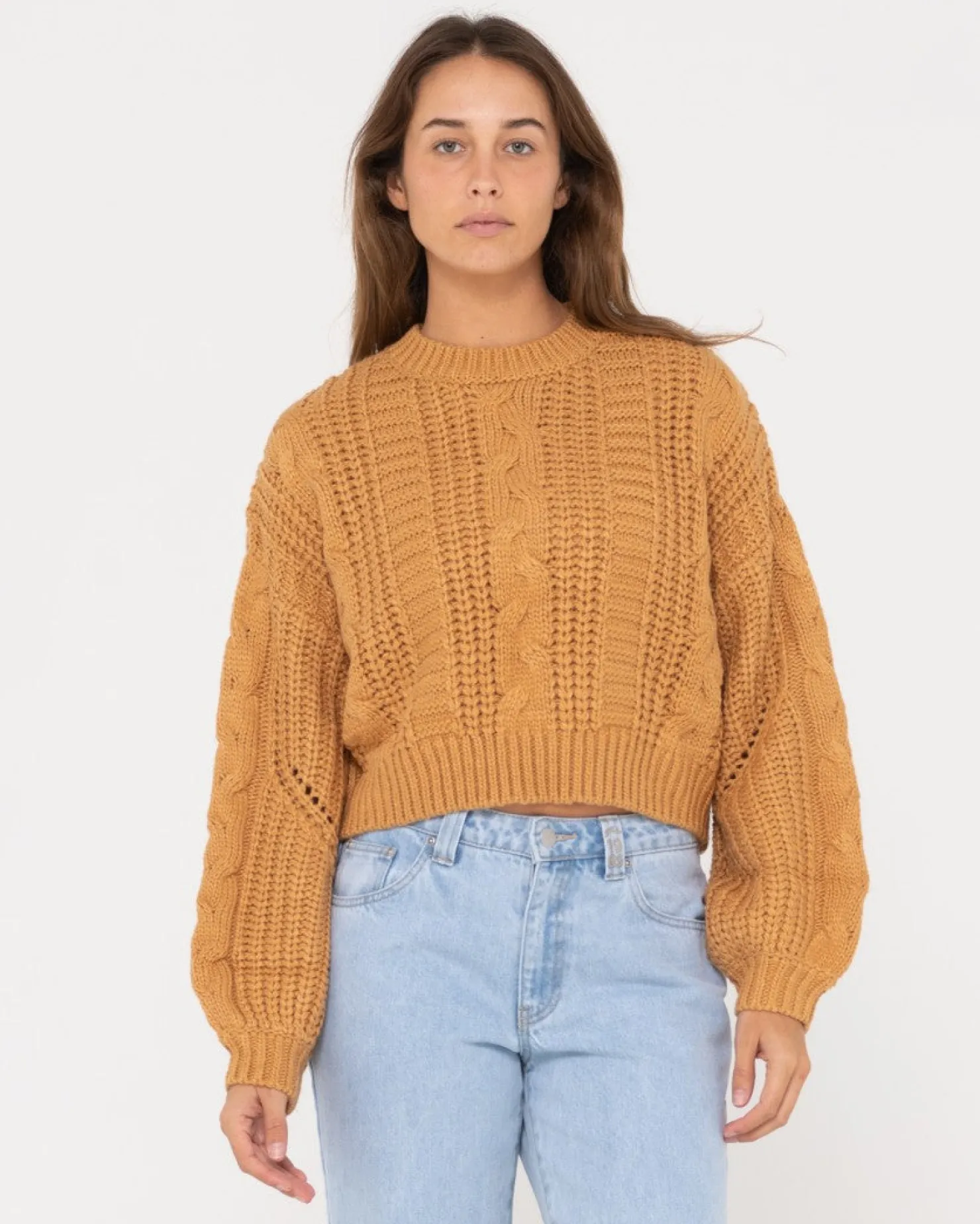 Womens Rusty Folktale Relaxed Fit Chunky Crop Knit