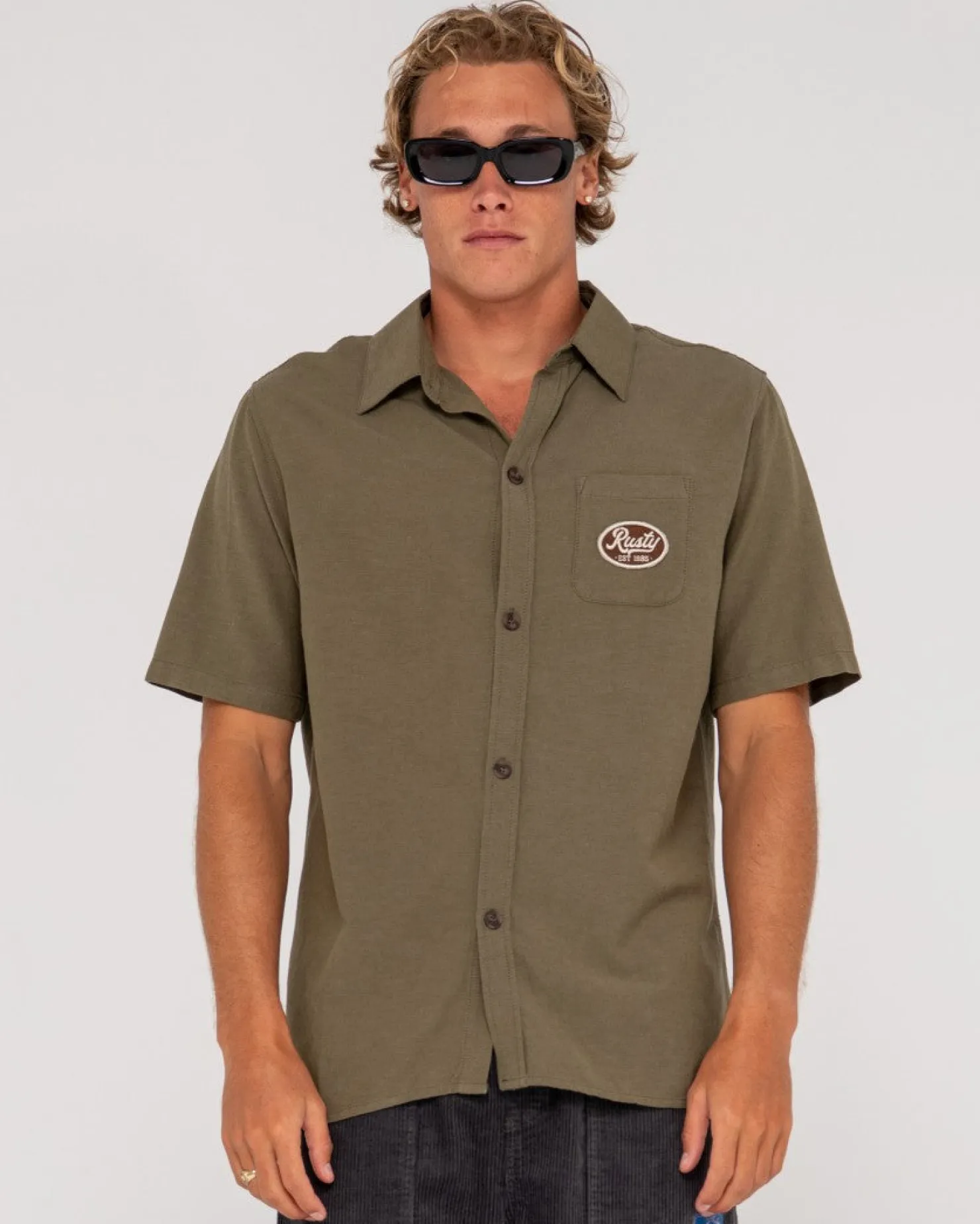 Mens Rusty Greaser Overtone Short Sleeve Linen Shirt