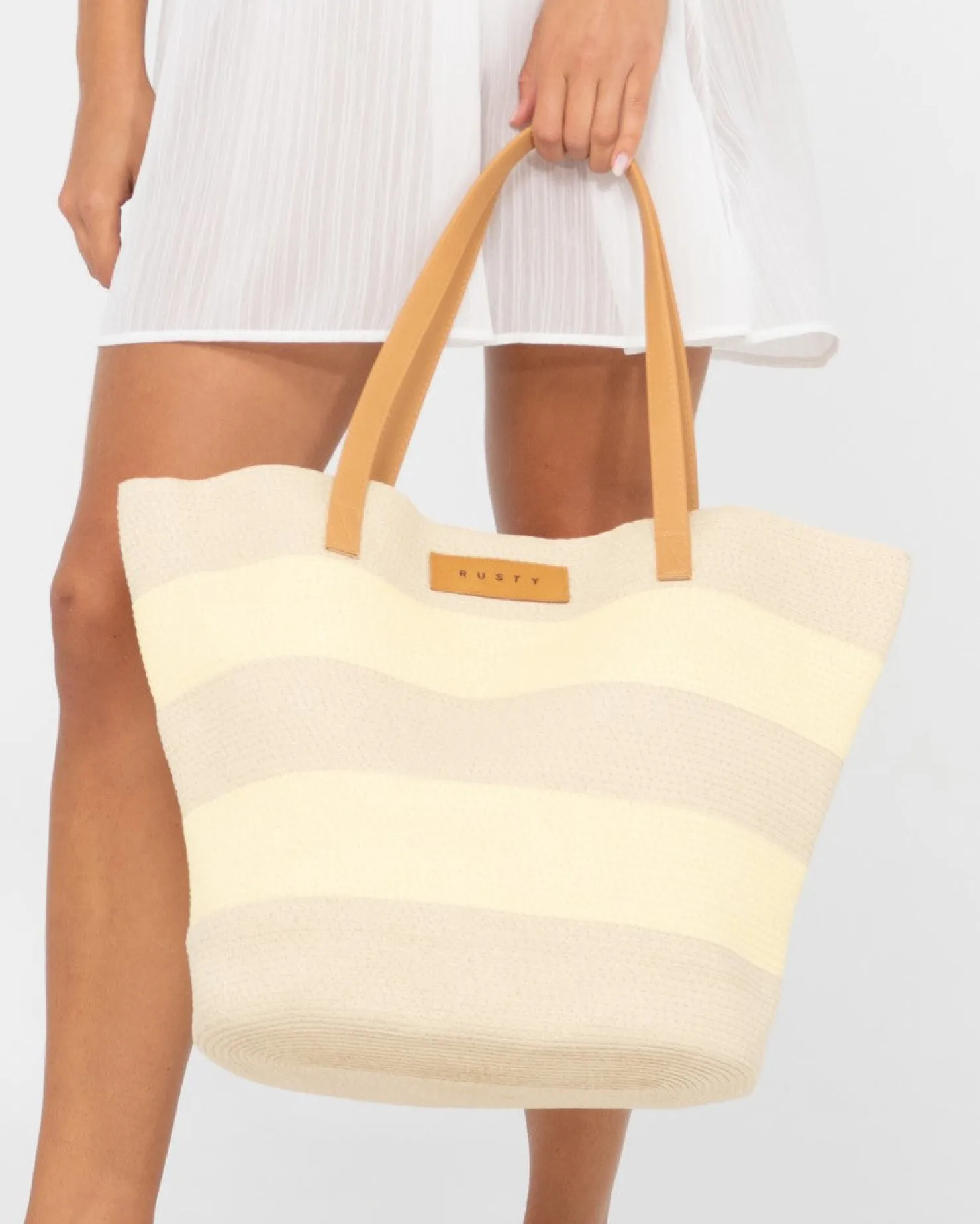 Womens Rusty Hailey Striped Straw Beach Bag