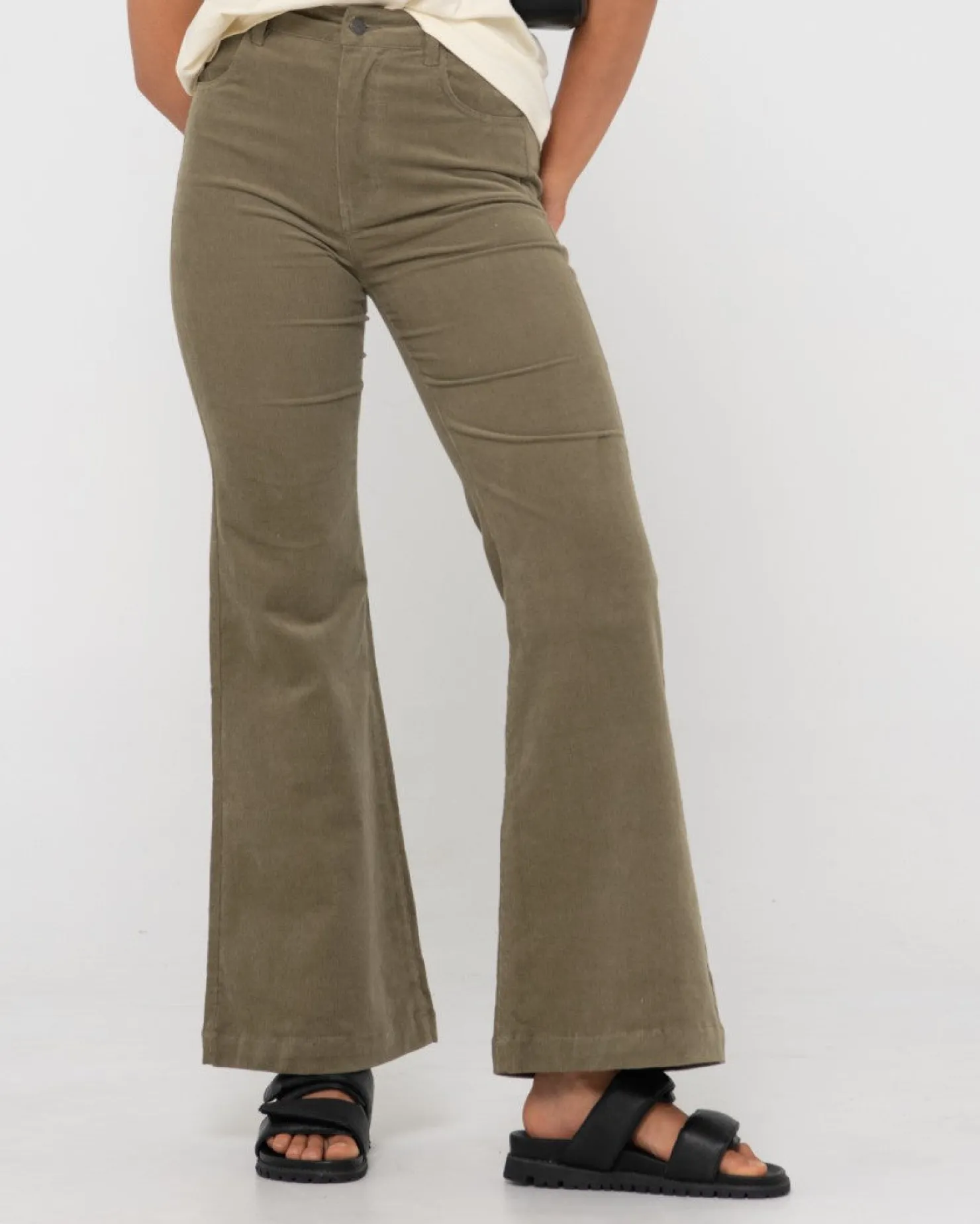 Womens Rusty High Waisted Flare Cord Pant