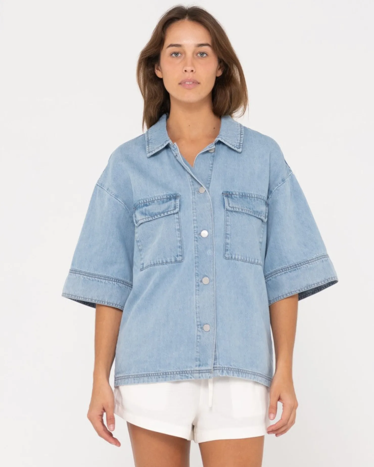 Womens Rusty Hudson Short Sleeve Denim Shirt