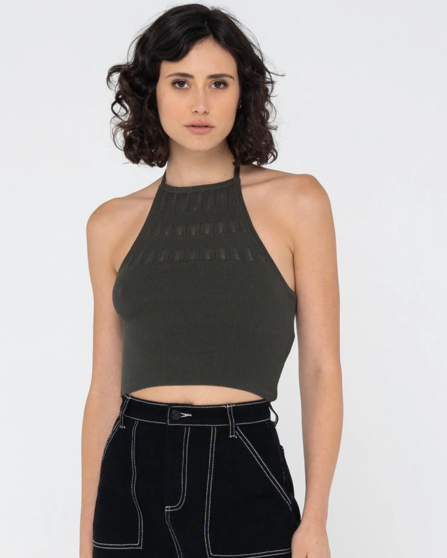 Womens Rusty Laura Halter Crop Knit Top