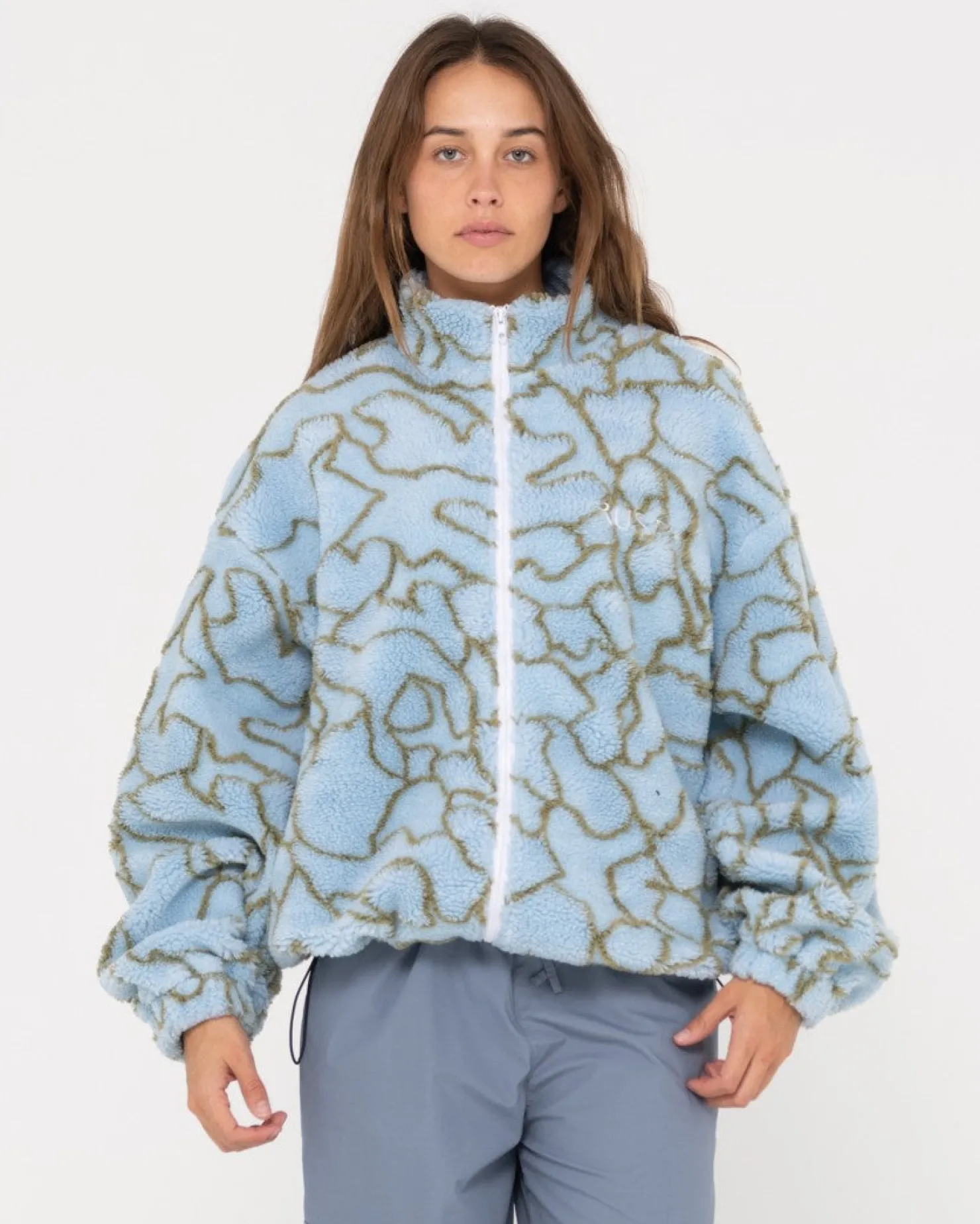 Womens Rusty Low Tides Printed Zip Through Sherpa Fleece