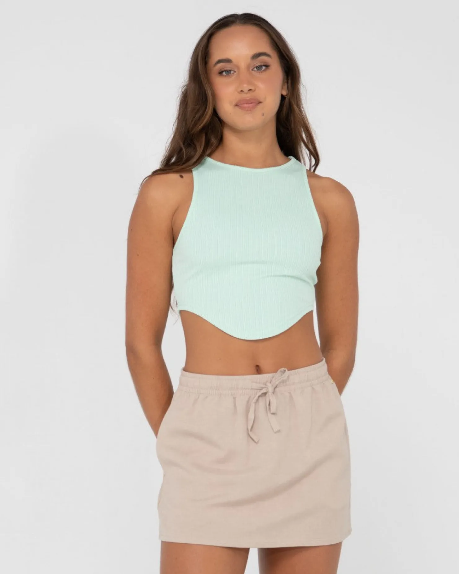 Womens Rusty Lucy Curved Crop Tank Top