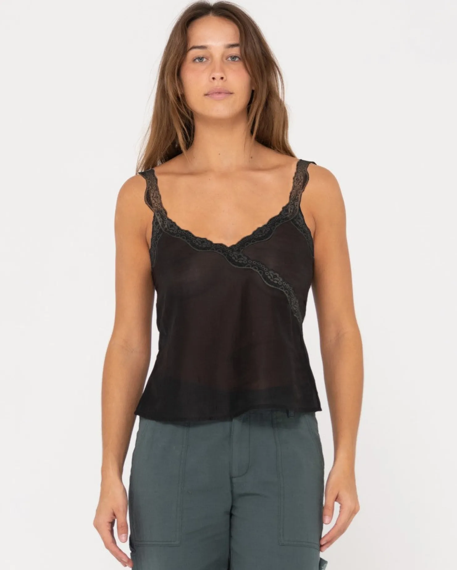 Womens Rusty Maison Sheer Lace Cami Top