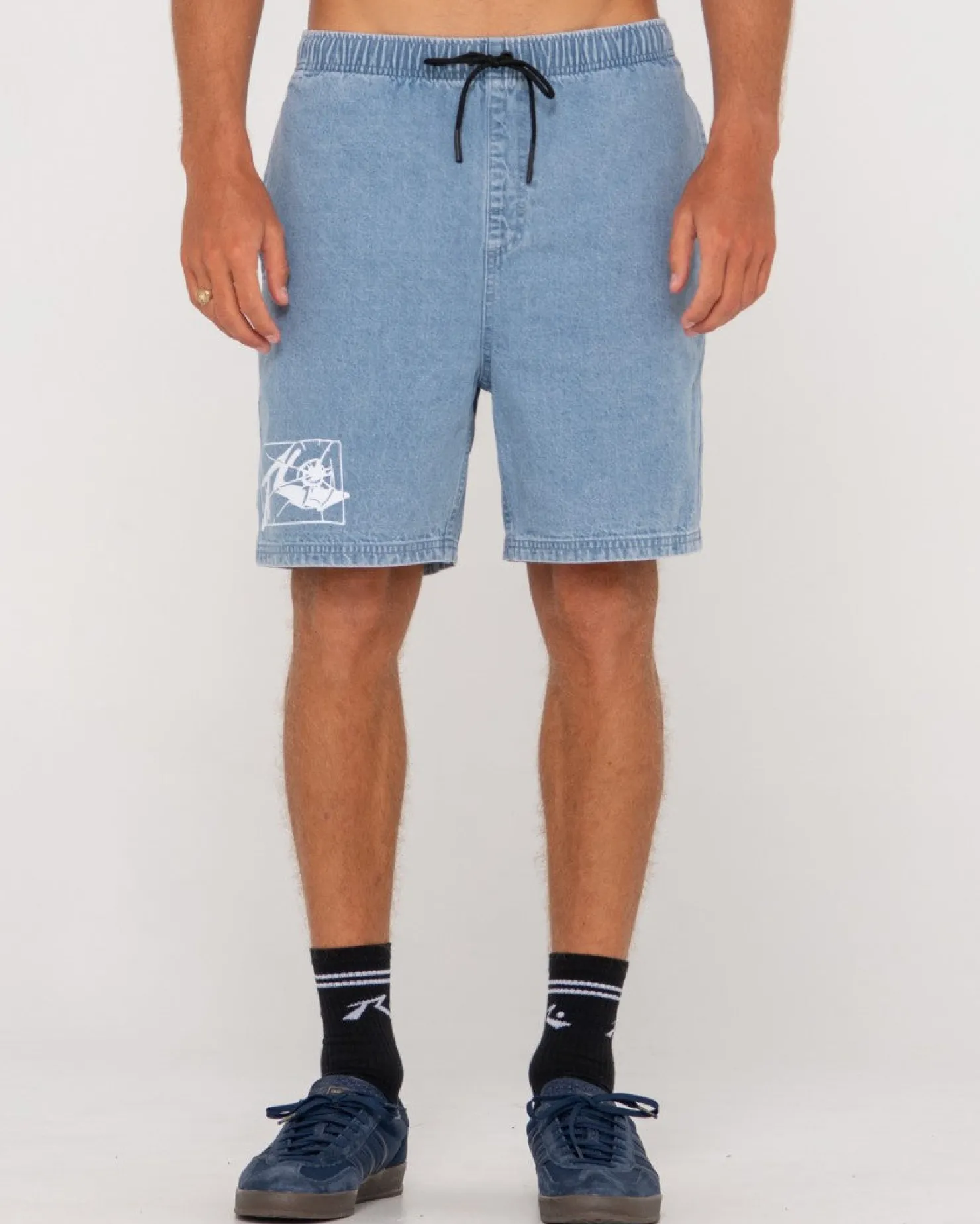 Mens Rusty Manila Folder Vintage Wash Denim Elastic Short