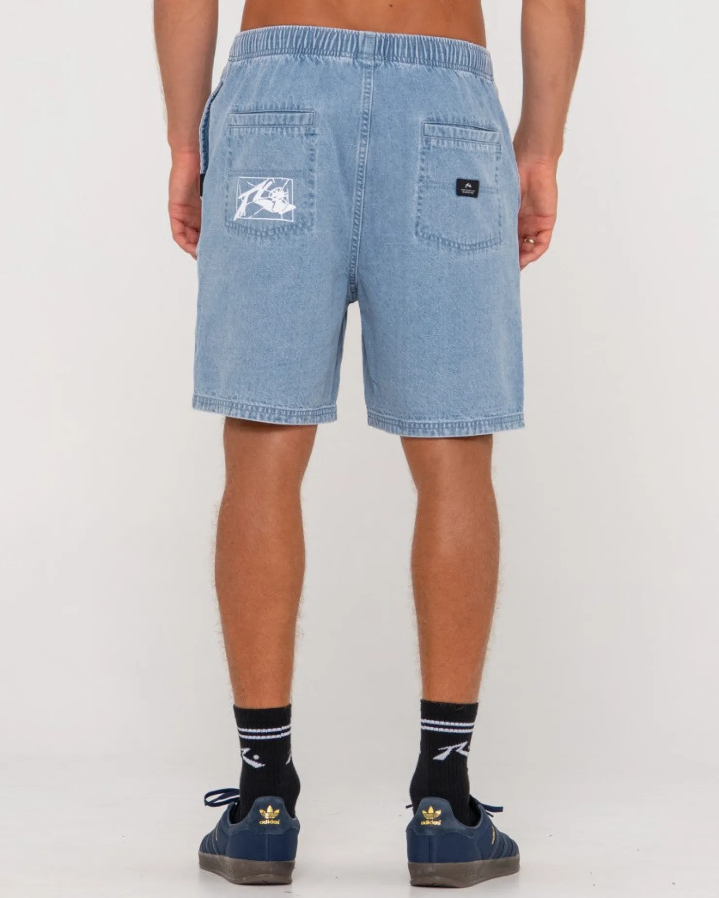 Mens Rusty Manila Folder Vintage Wash Denim Elastic Short