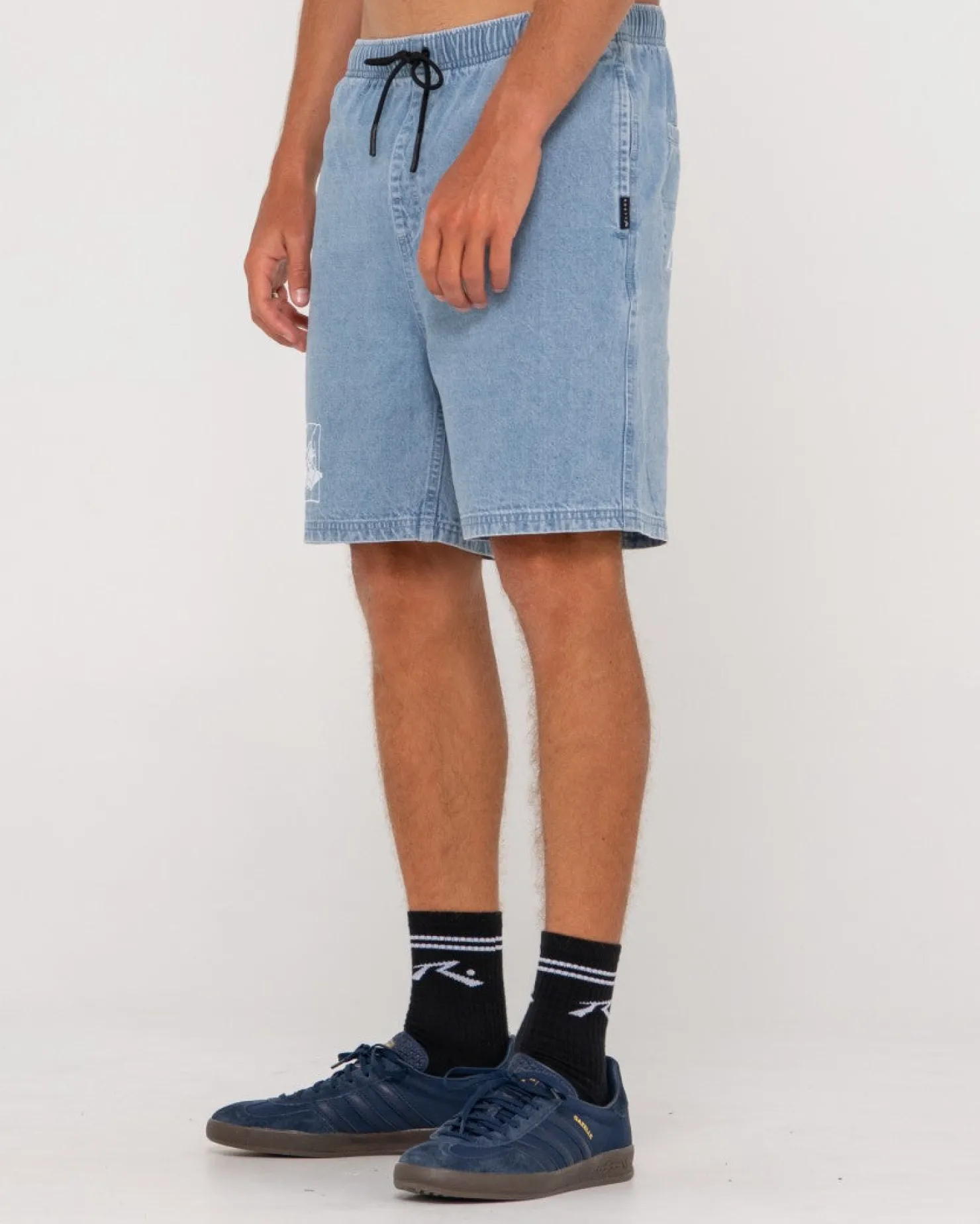Mens Rusty Manila Folder Vintage Wash Denim Elastic Short
