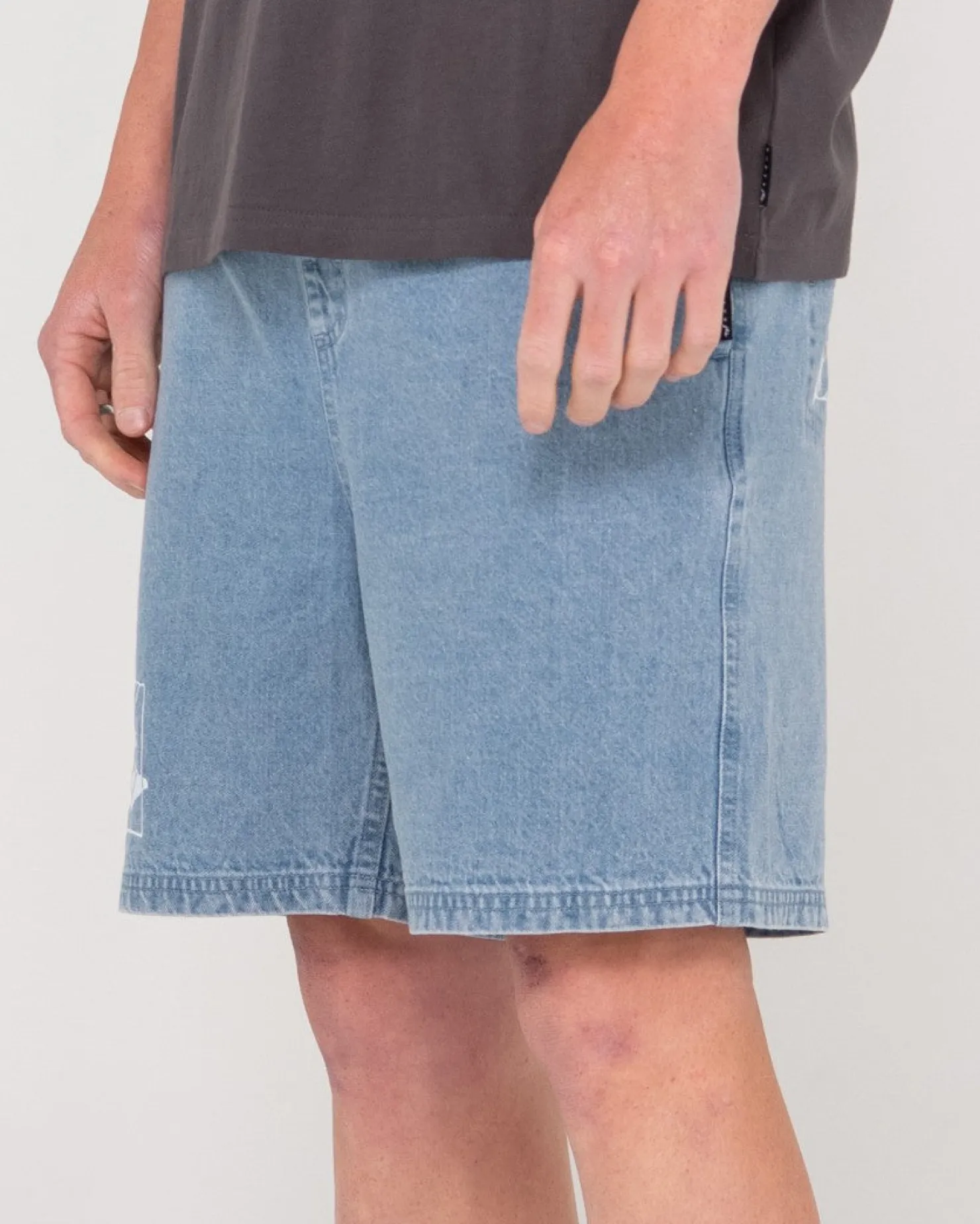 Mens Rusty Manila Folder Vintage Wash Denim Elastic Short