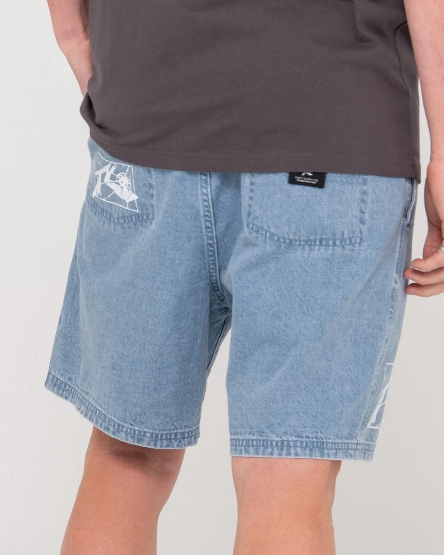Mens Rusty Manila Folder Vintage Wash Denim Elastic Short