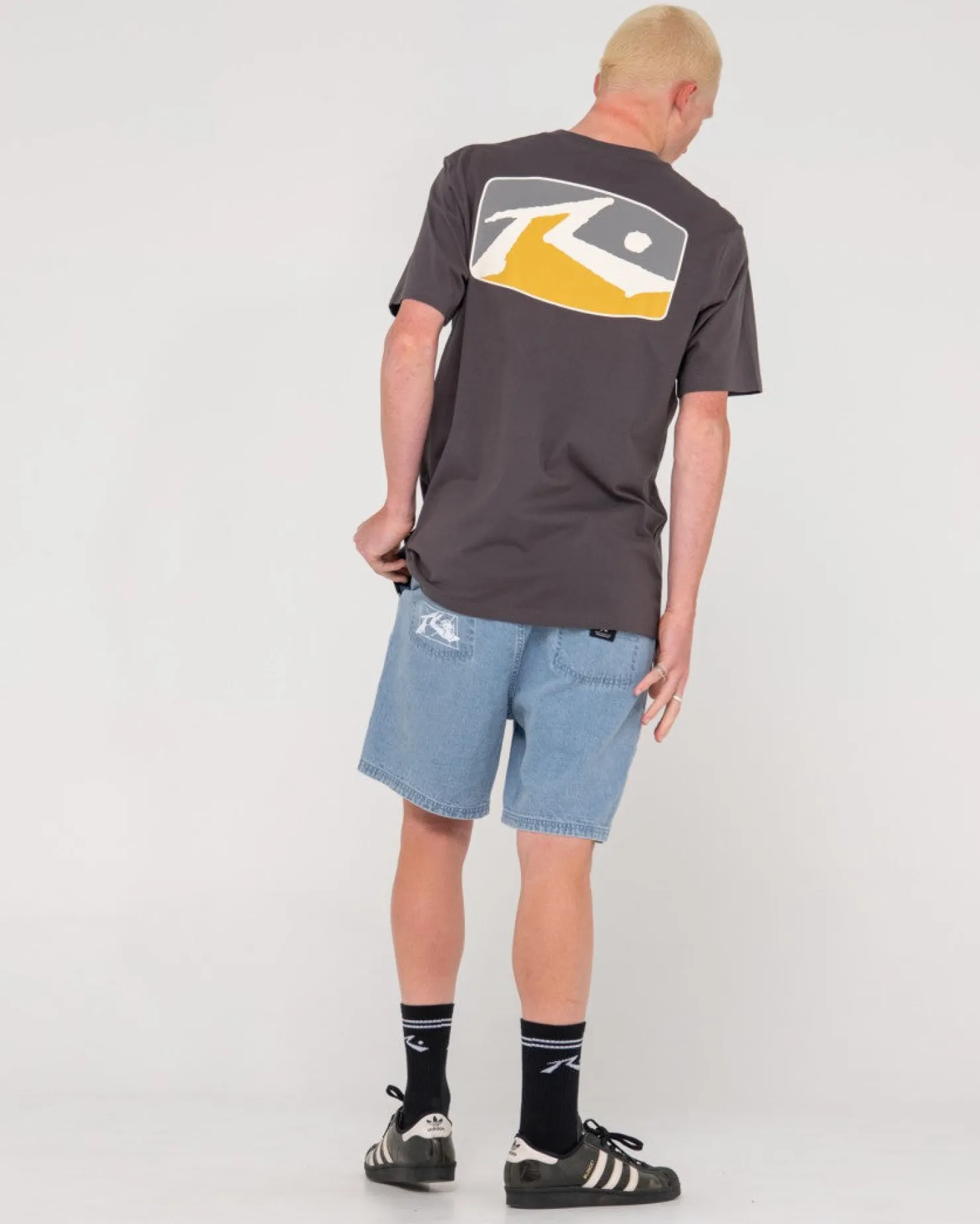 Mens Rusty Manila Folder Vintage Wash Denim Elastic Short