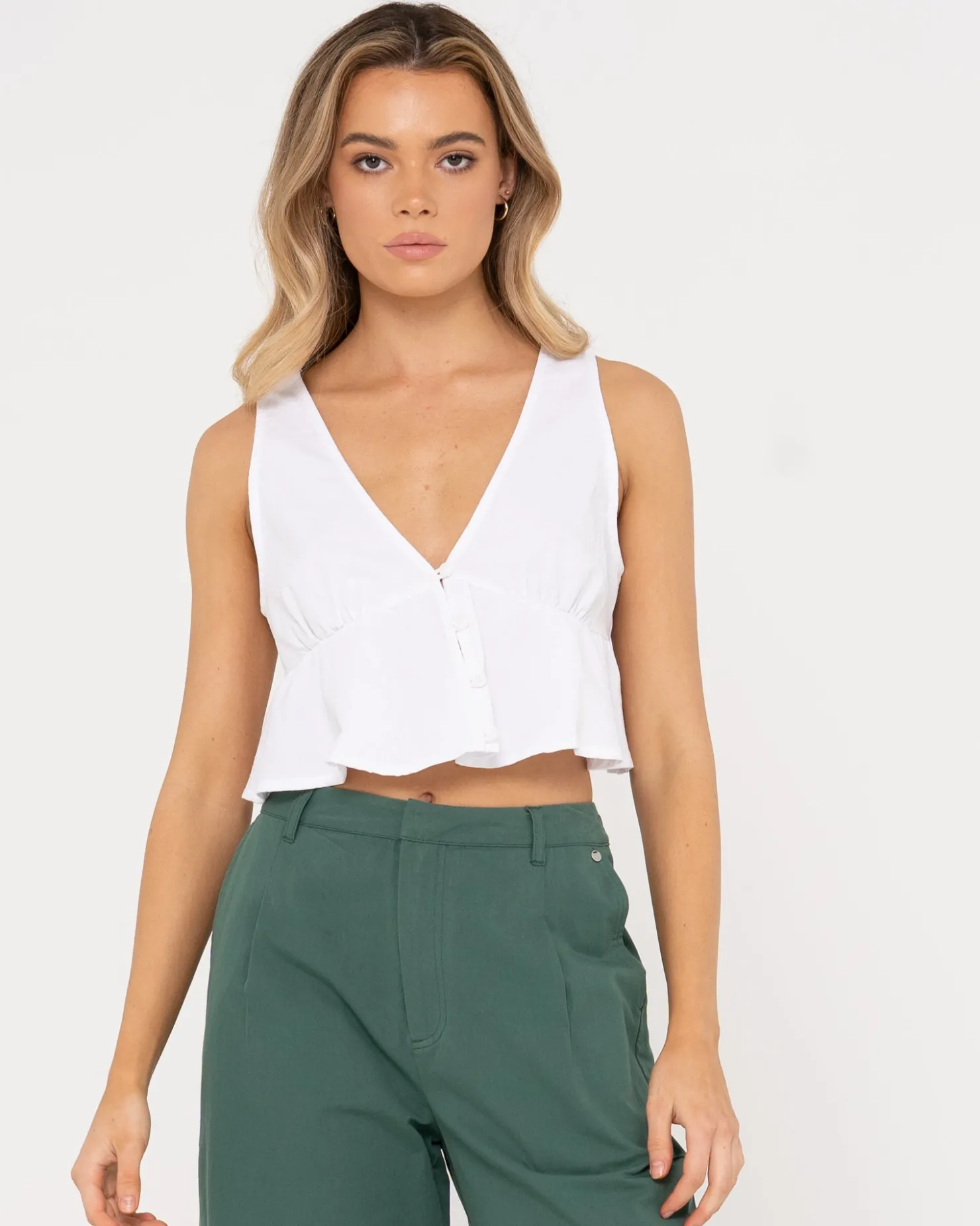 Womens Rusty Matilda Button Up Crop Top