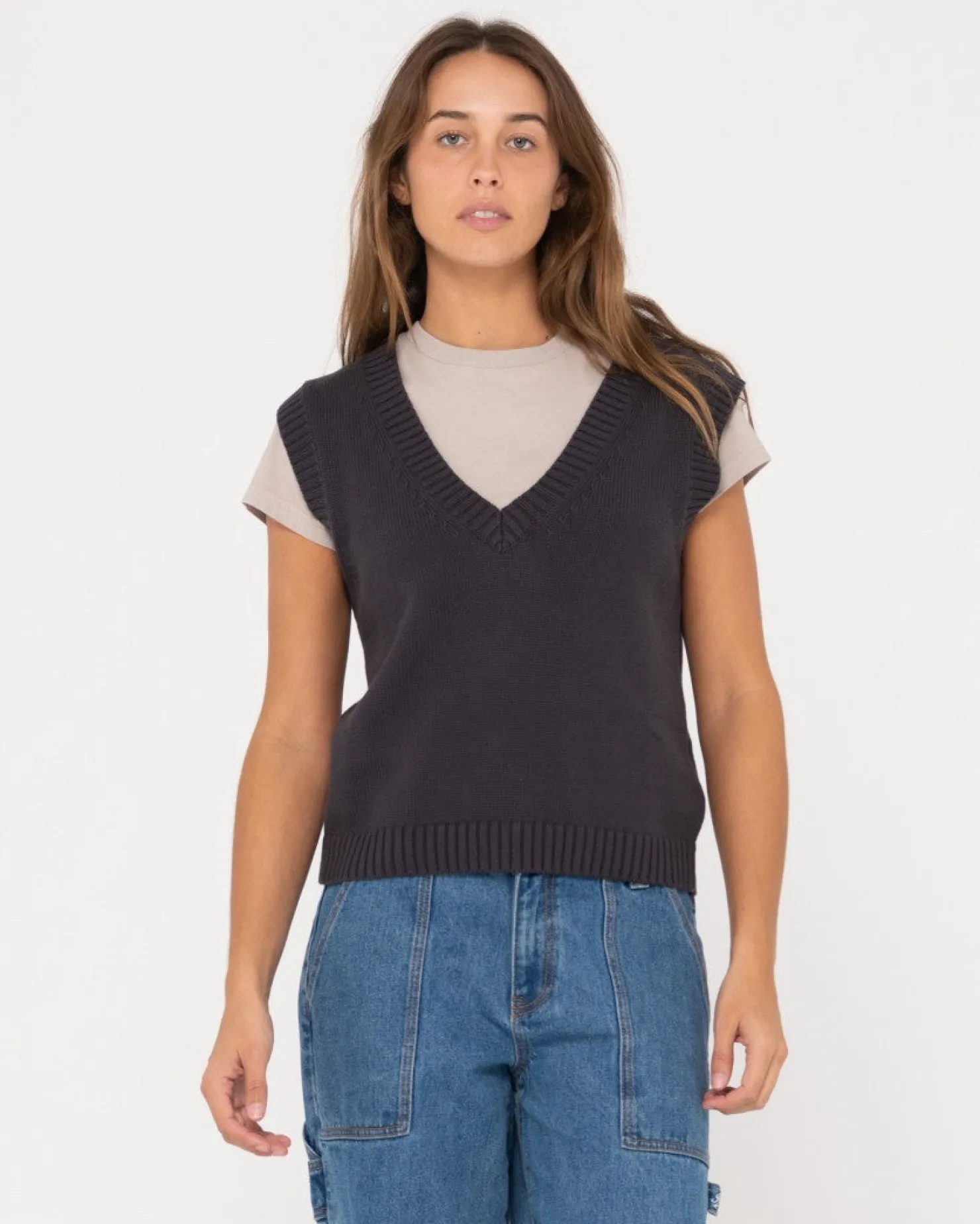 Womens Rusty Nero Sleeveless Vee Neck Knit Vest