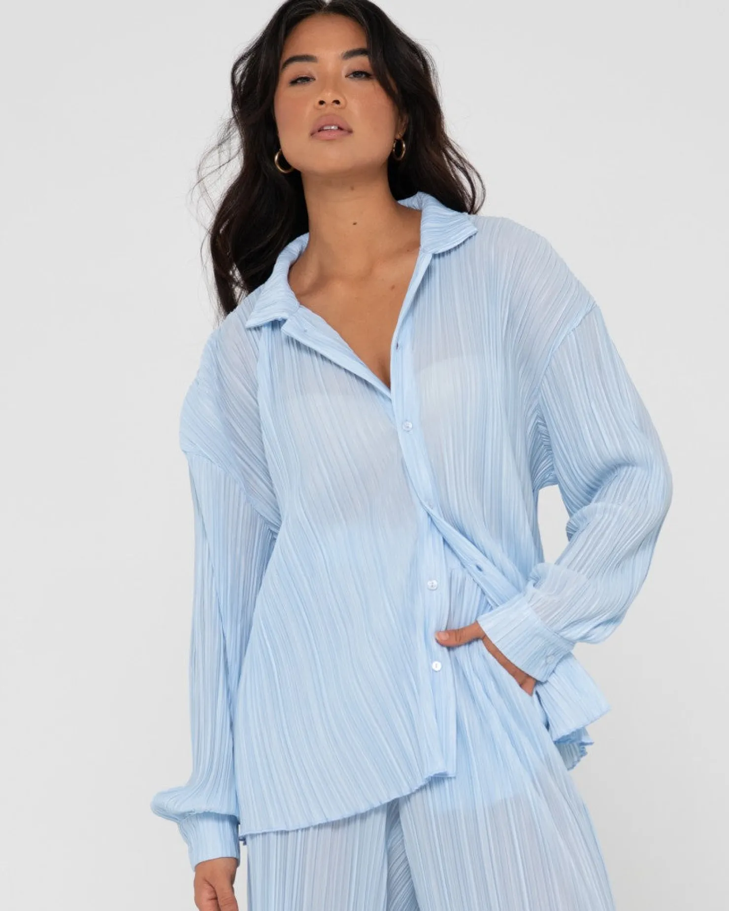 Womens Rusty Nissi Long Sleeve Pleated Shirt