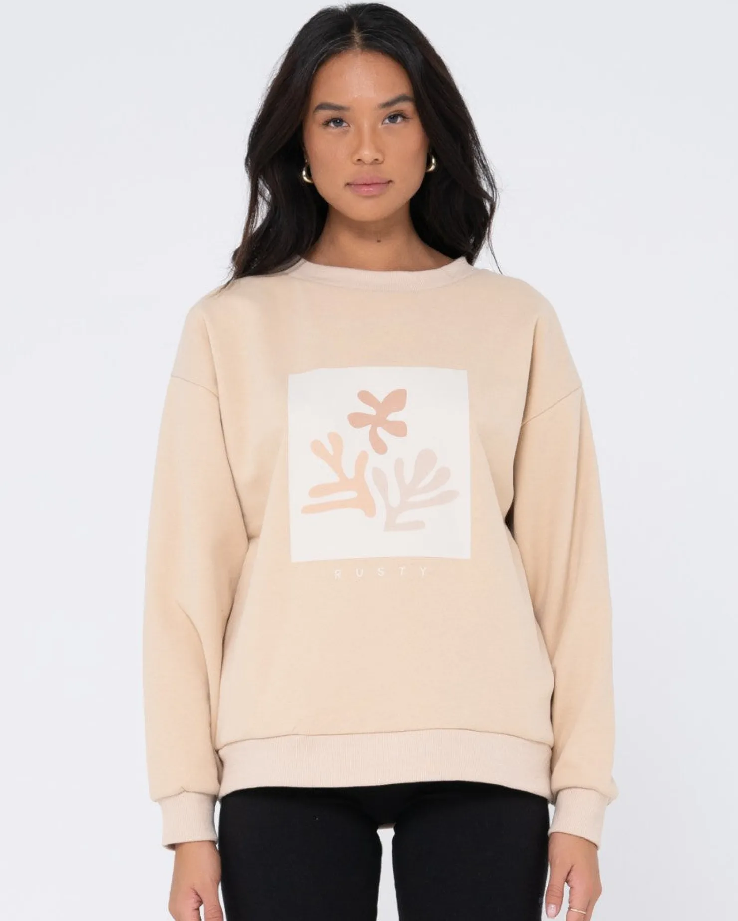 Womens Rusty Atoll Oversize Crew Fleece