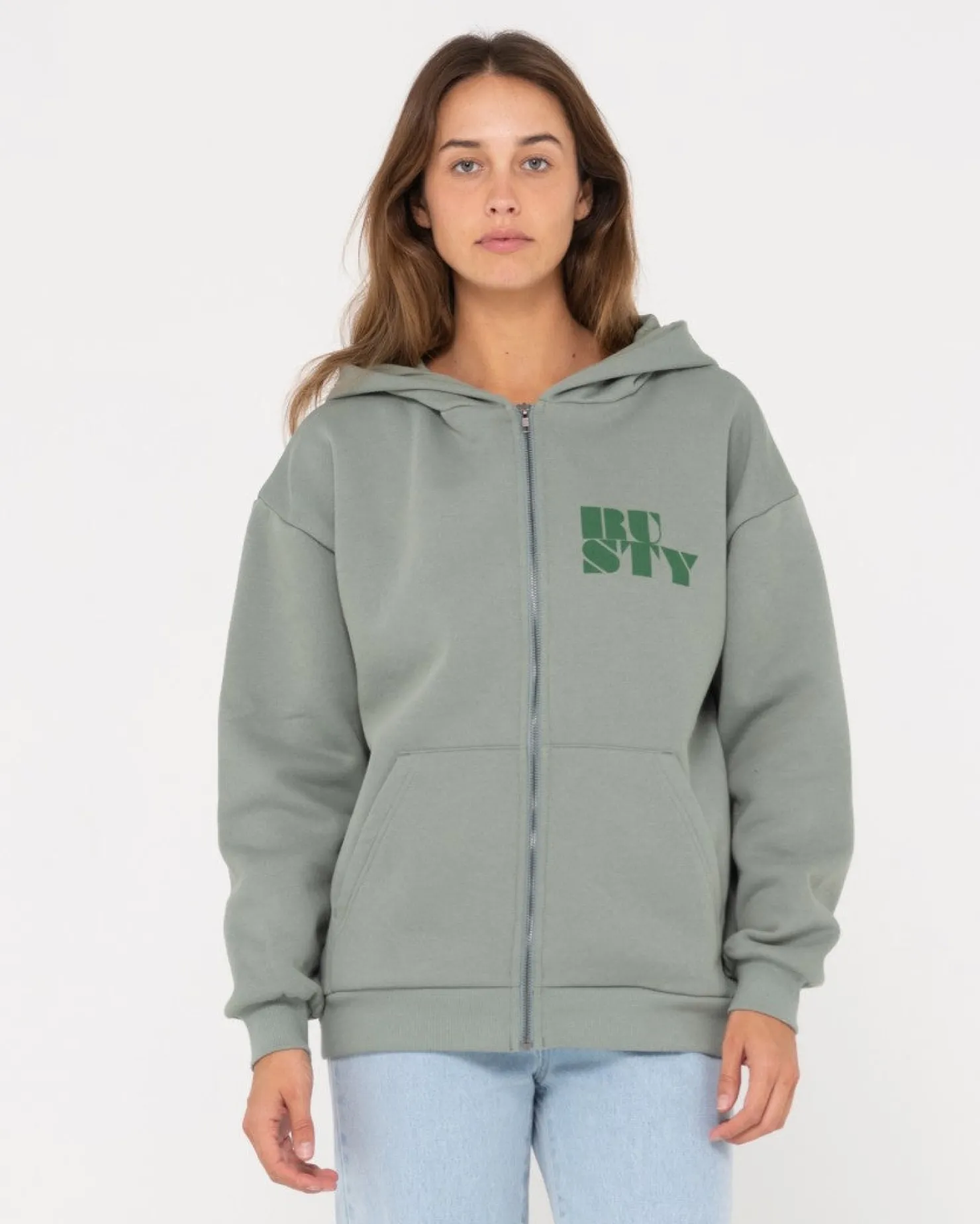 Womens Rusty Code Oversize Zip Hooded Fleece