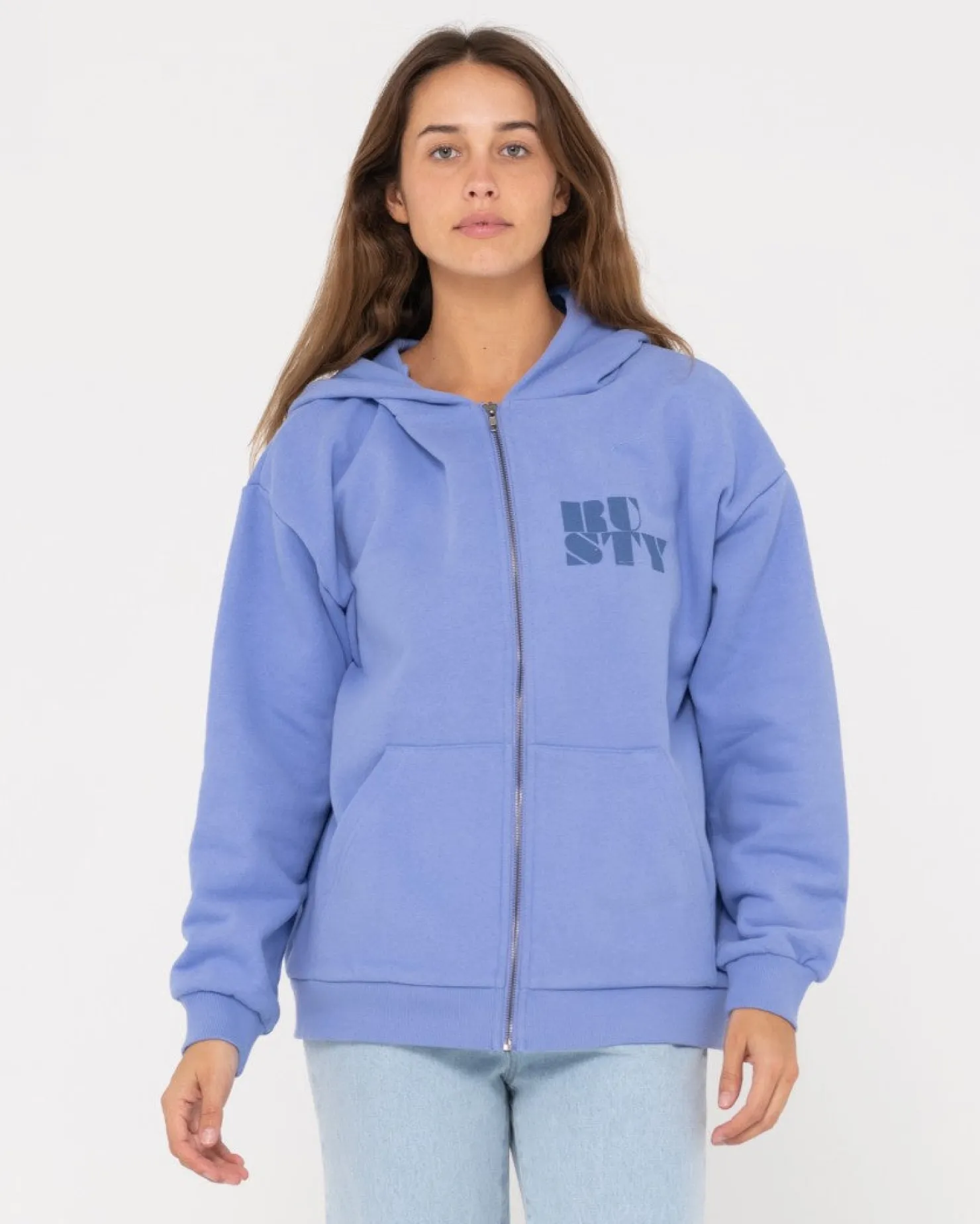 Womens Rusty Code Oversize Zip Hooded Fleece