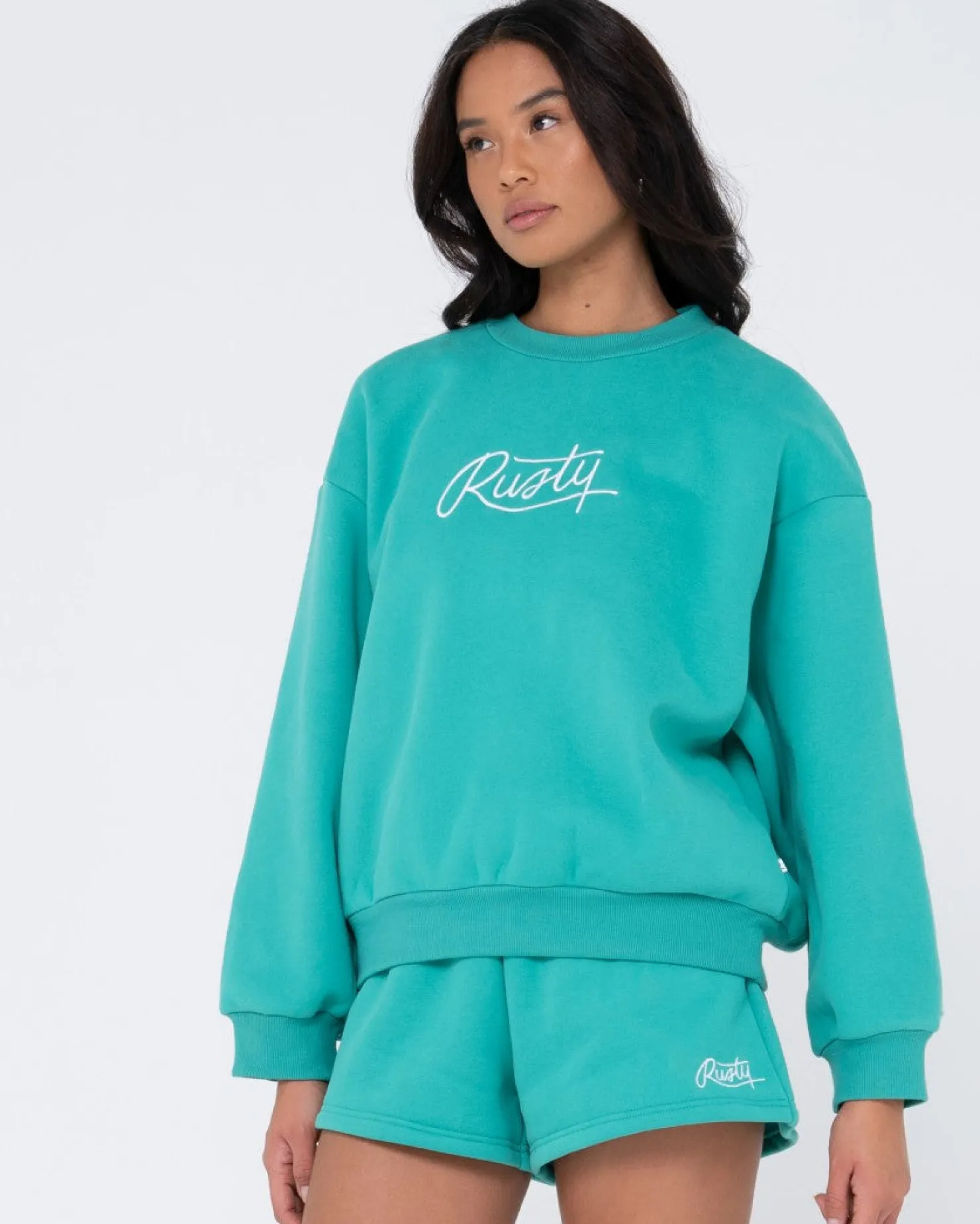 Womens Rusty Script Oversize Crew Neck Fleece