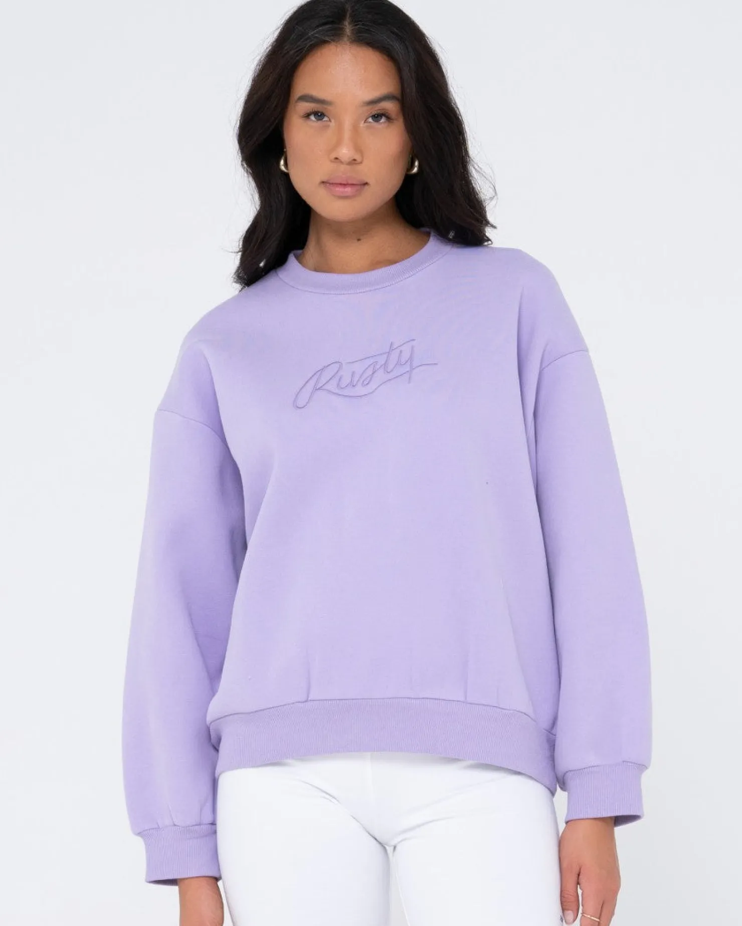 Womens Rusty Script Oversize Crew Neck Fleece