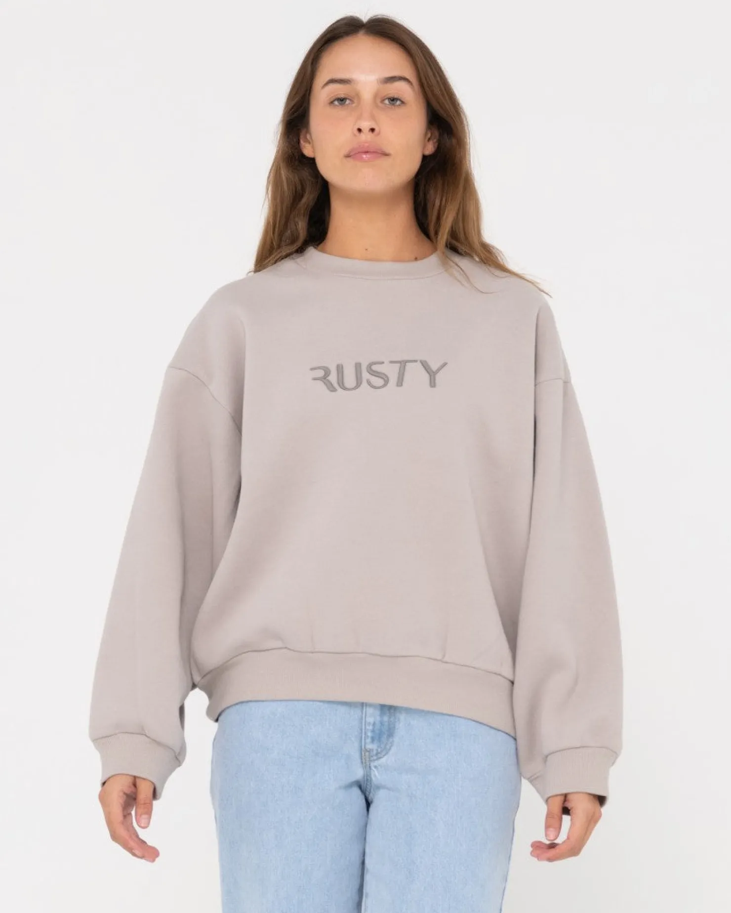 Womens Rusty Signature Oversize Crew Fleece