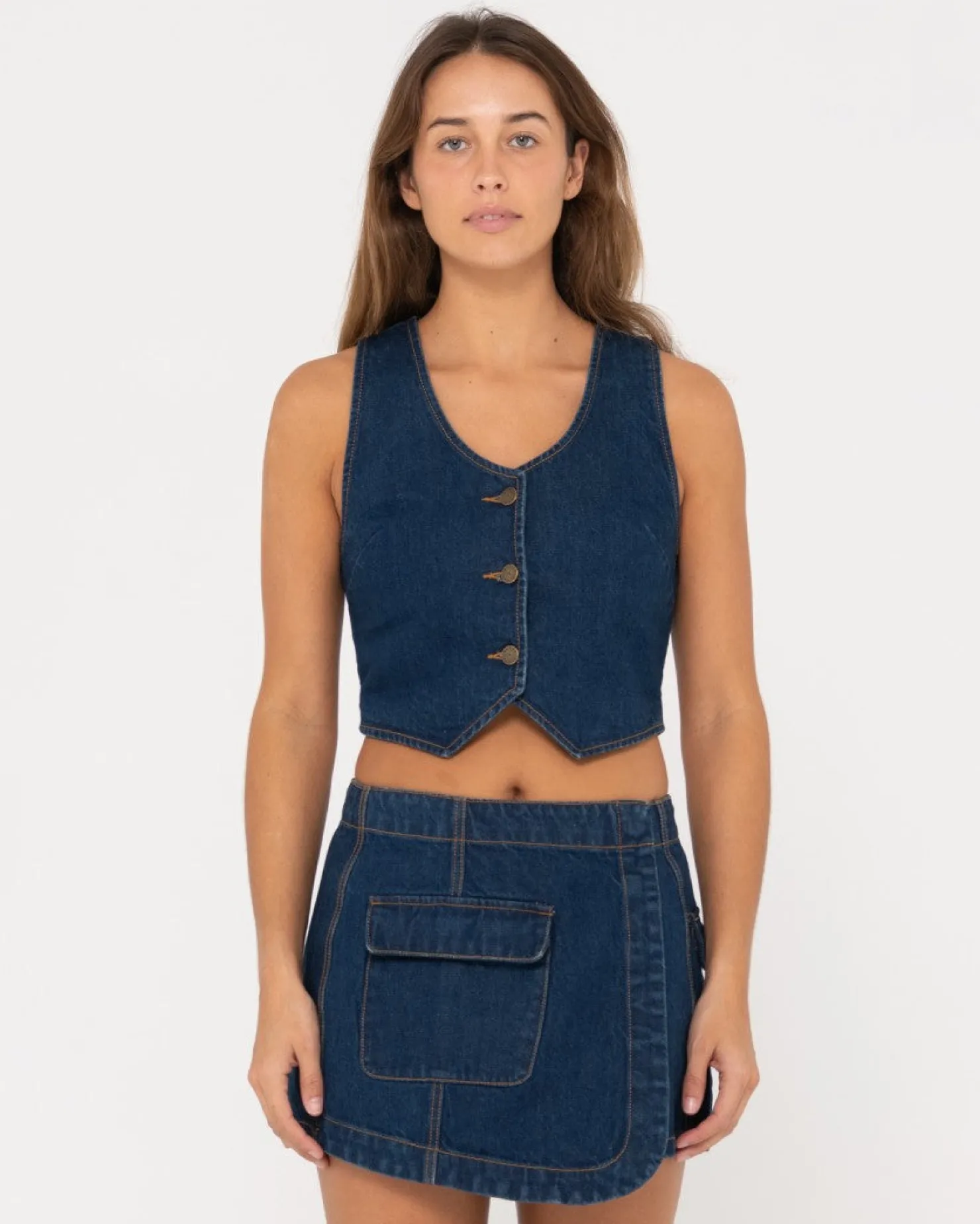 Womens Rusty Ryley Cropped Denim Vest