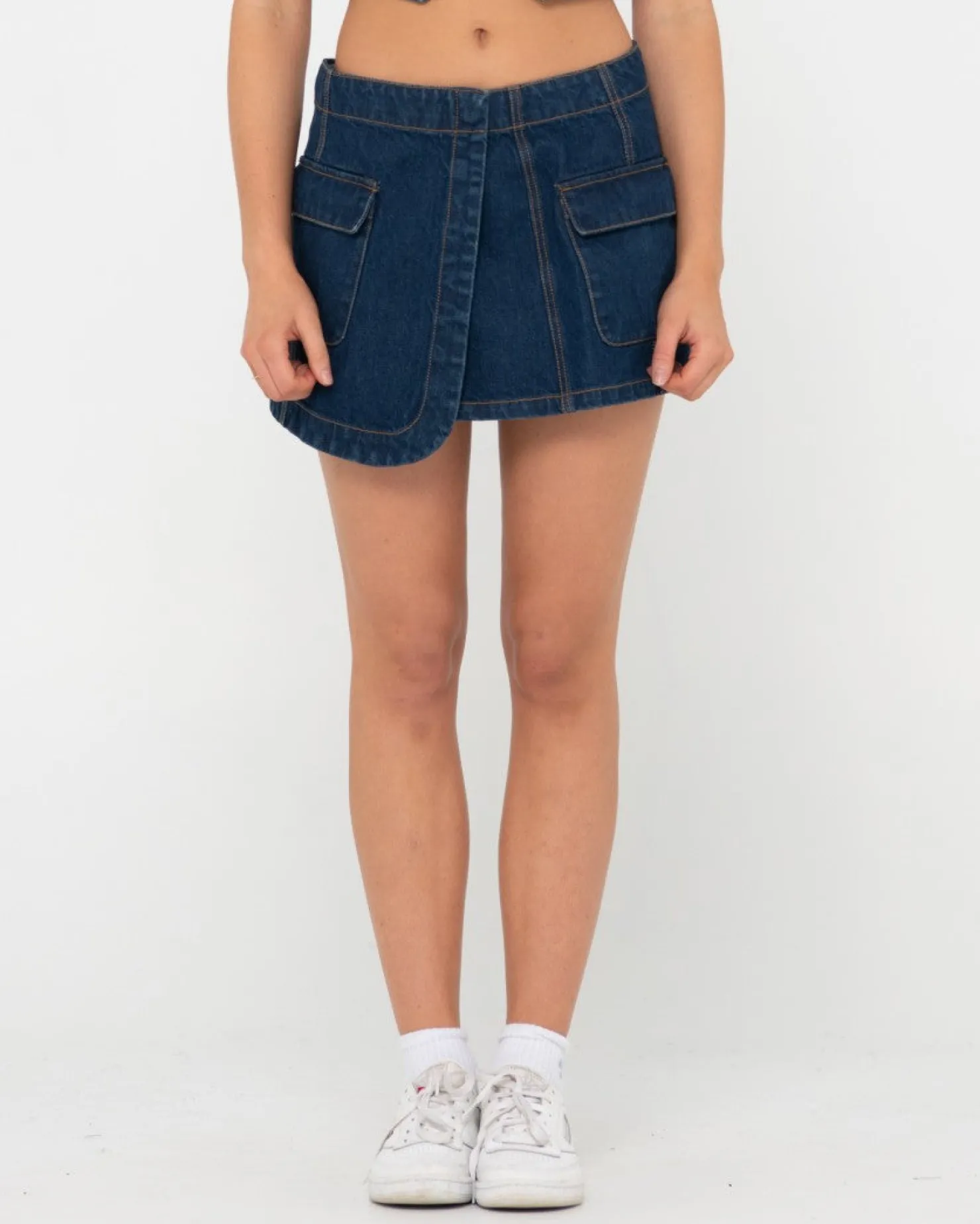 Womens Rusty Ryley Low Rise Cargo Denim Mini Skirt