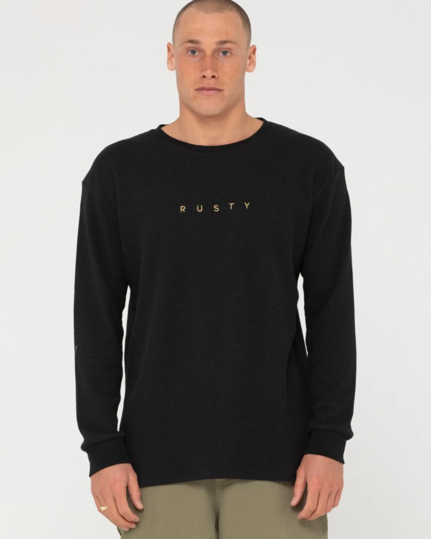 Mens Rusty Short Cut Waffle Long Sleeve Tee