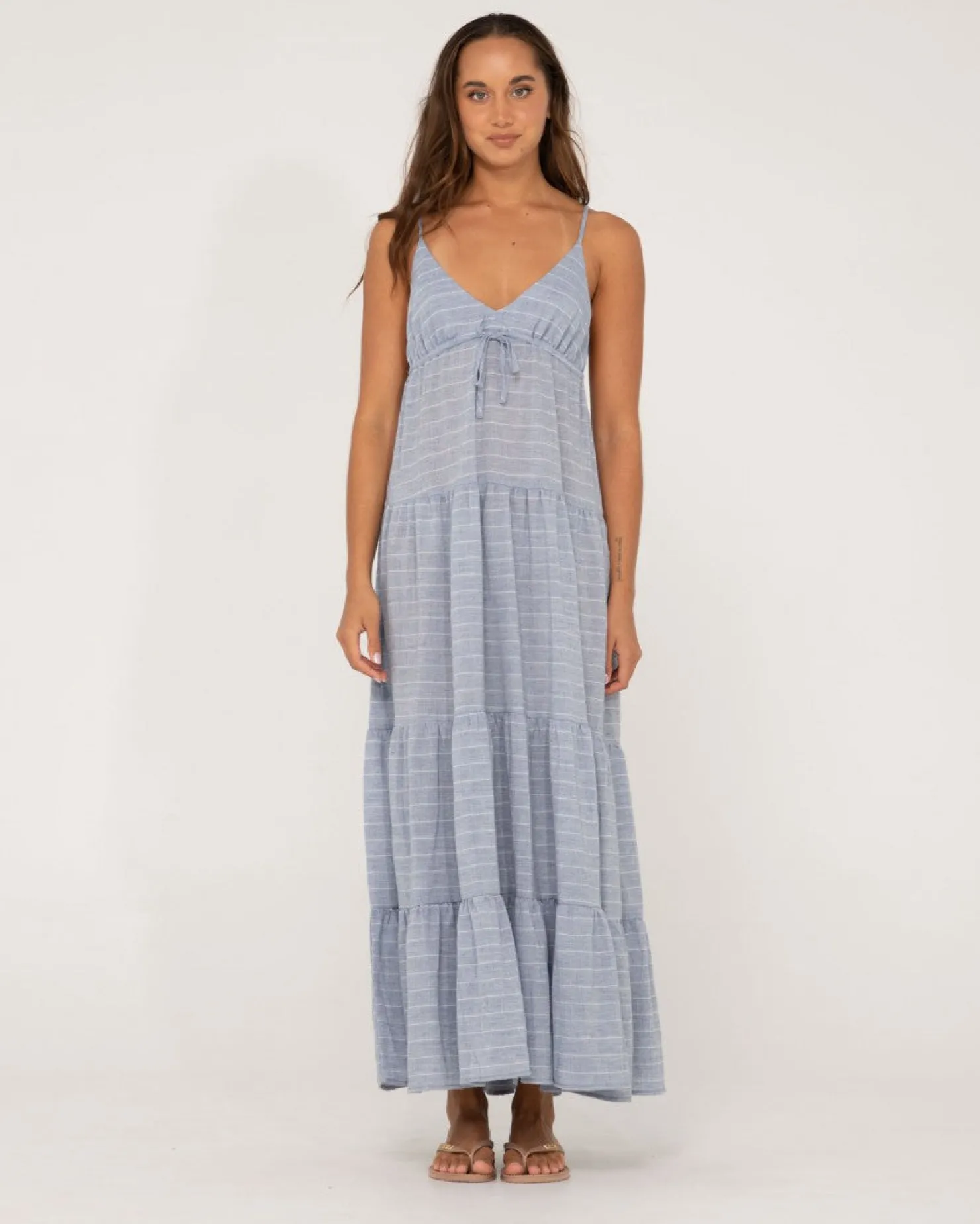 Womens Rusty Siena Striped Tiered Maxi Dress