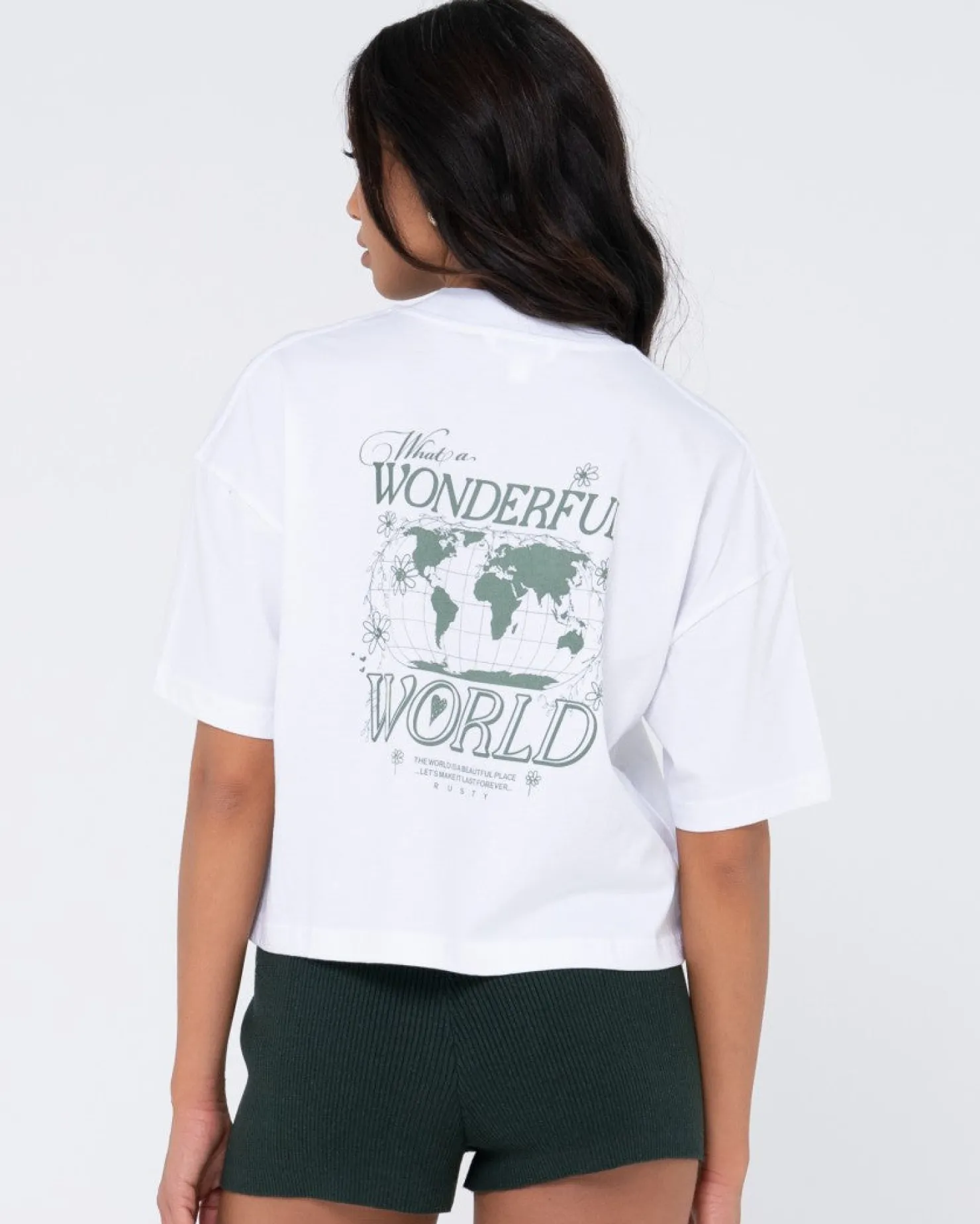 Womens Rusty Wonderful World Organic Relaxed Tee