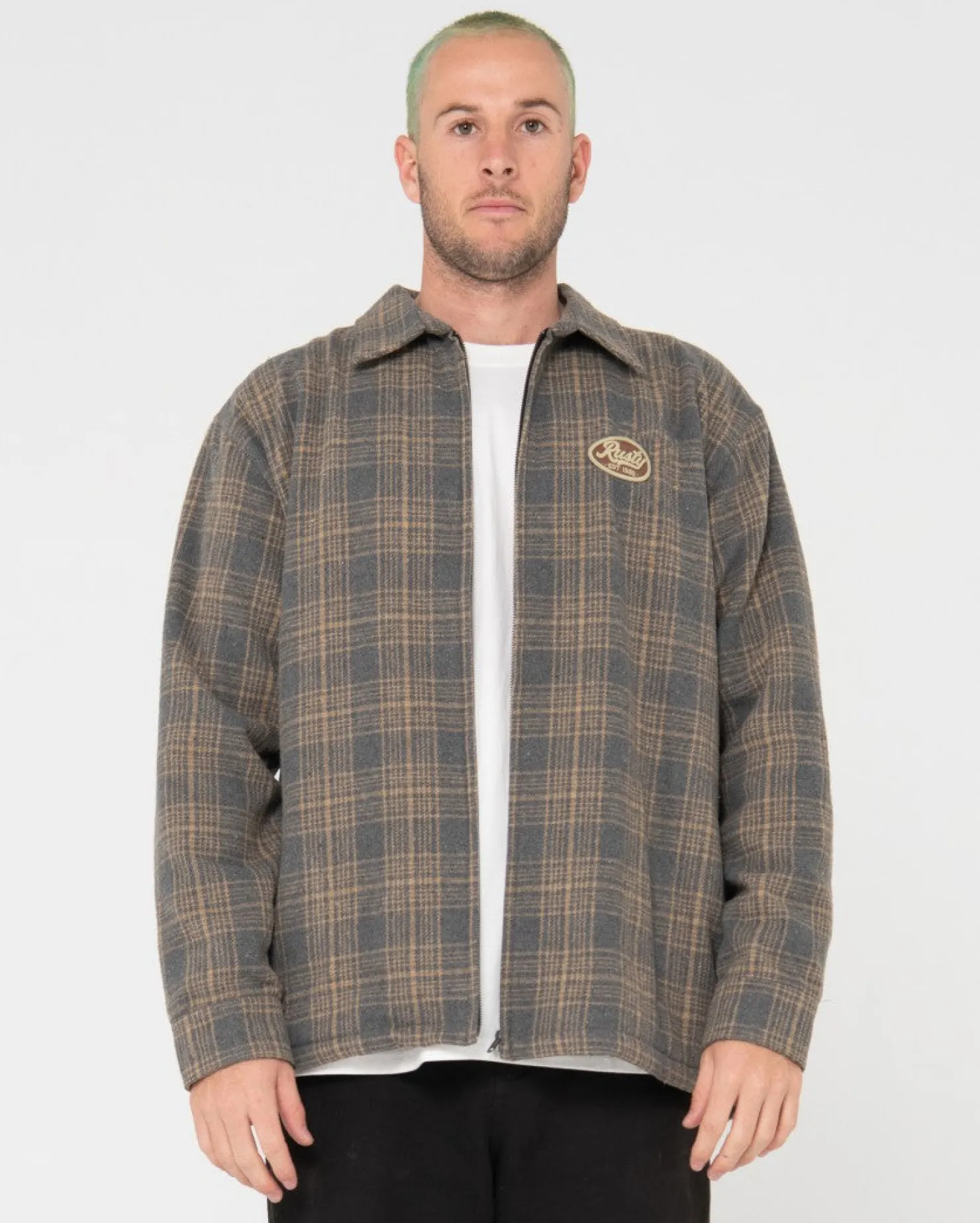 Mens Rusty Woodchuck Woven Plaid Zip Up Jacket